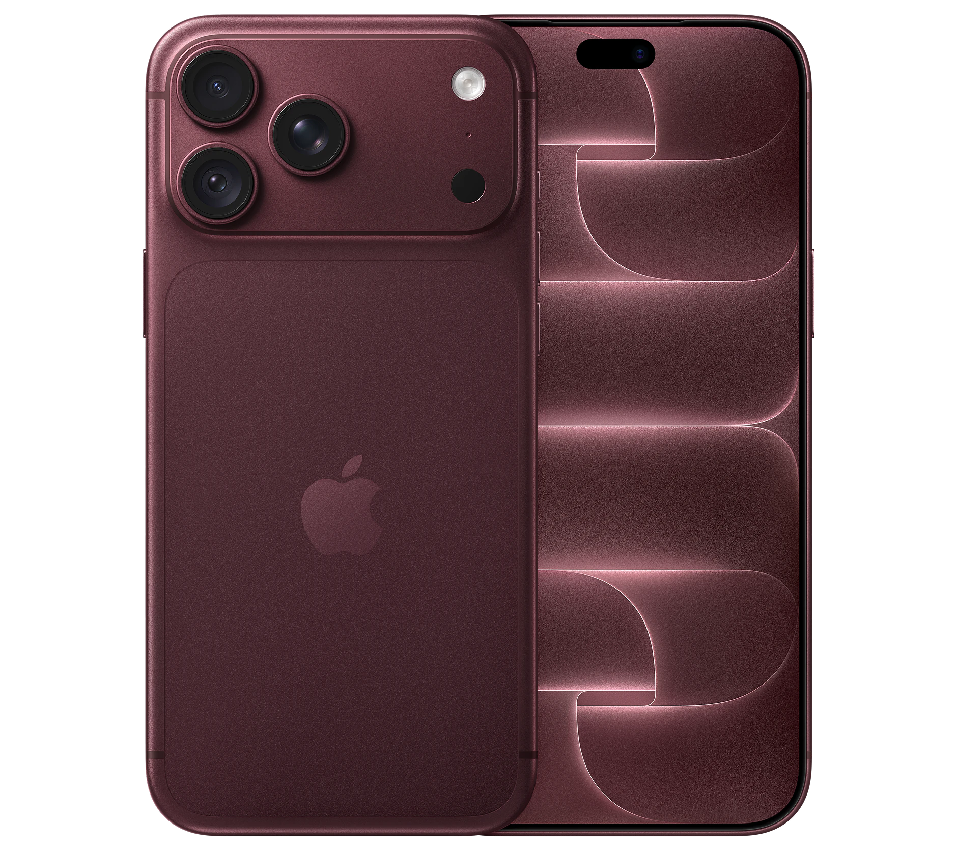 Highlight Bild vom Gerät Vorder- und Rückansicht Apple iPhone 18 Pro Max Burgunder.