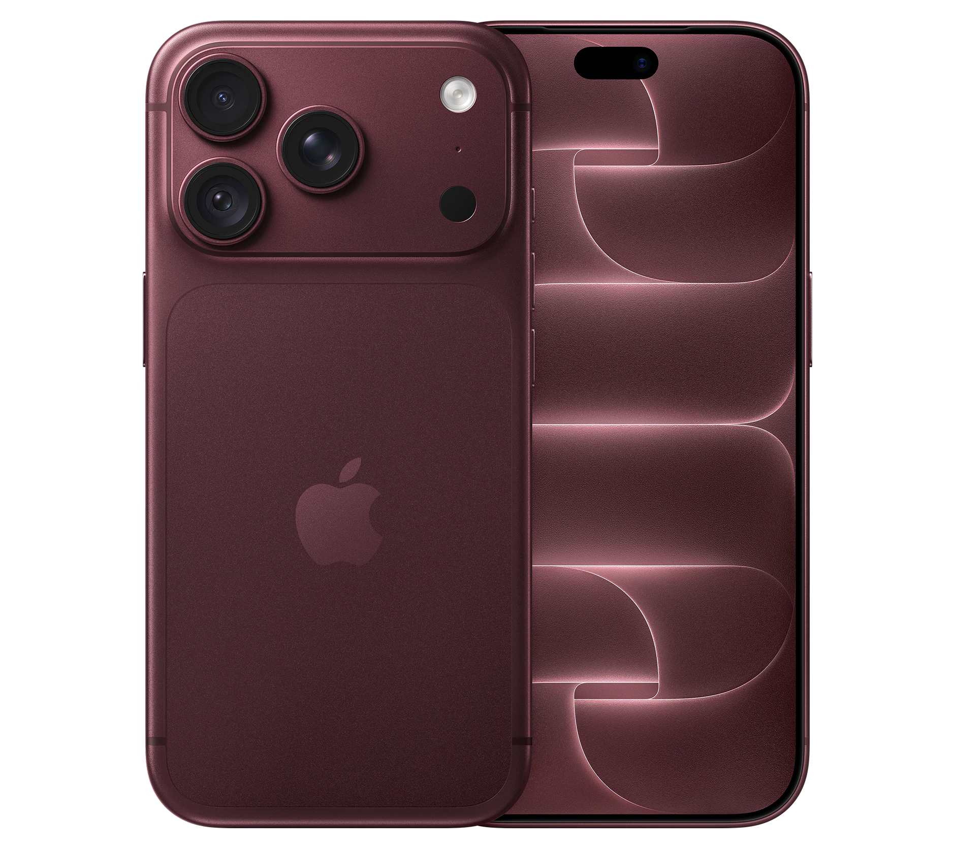 Highlight Bild vom Gerät Vorder- und Rückansicht Apple iPhone 18 Pro Burgunder.