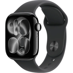 Schräge Vorderansicht Apple Watch S11 42mm Schwarz.
