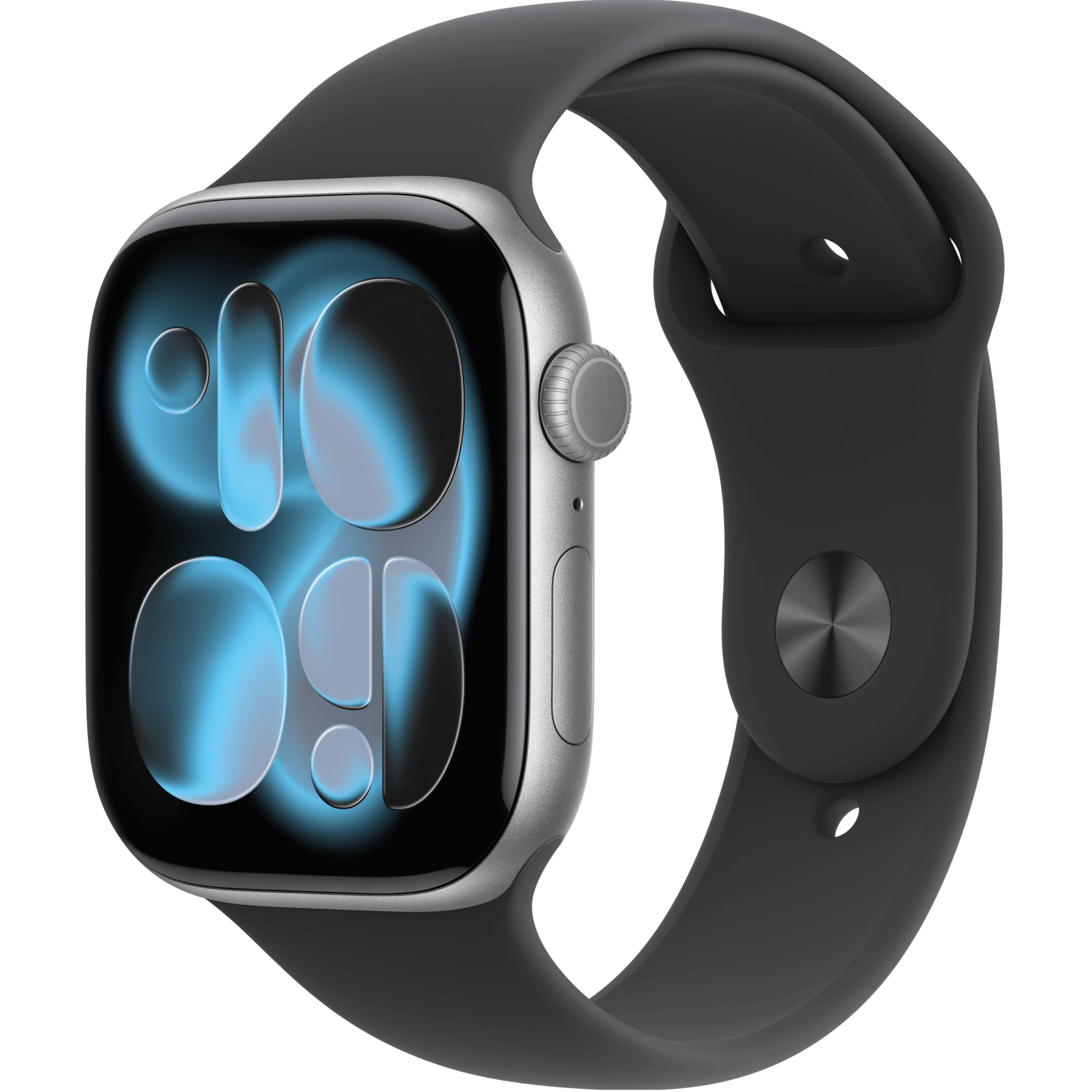 Schräge Vorderansicht Apple Watch S11 46mm Schwarz.