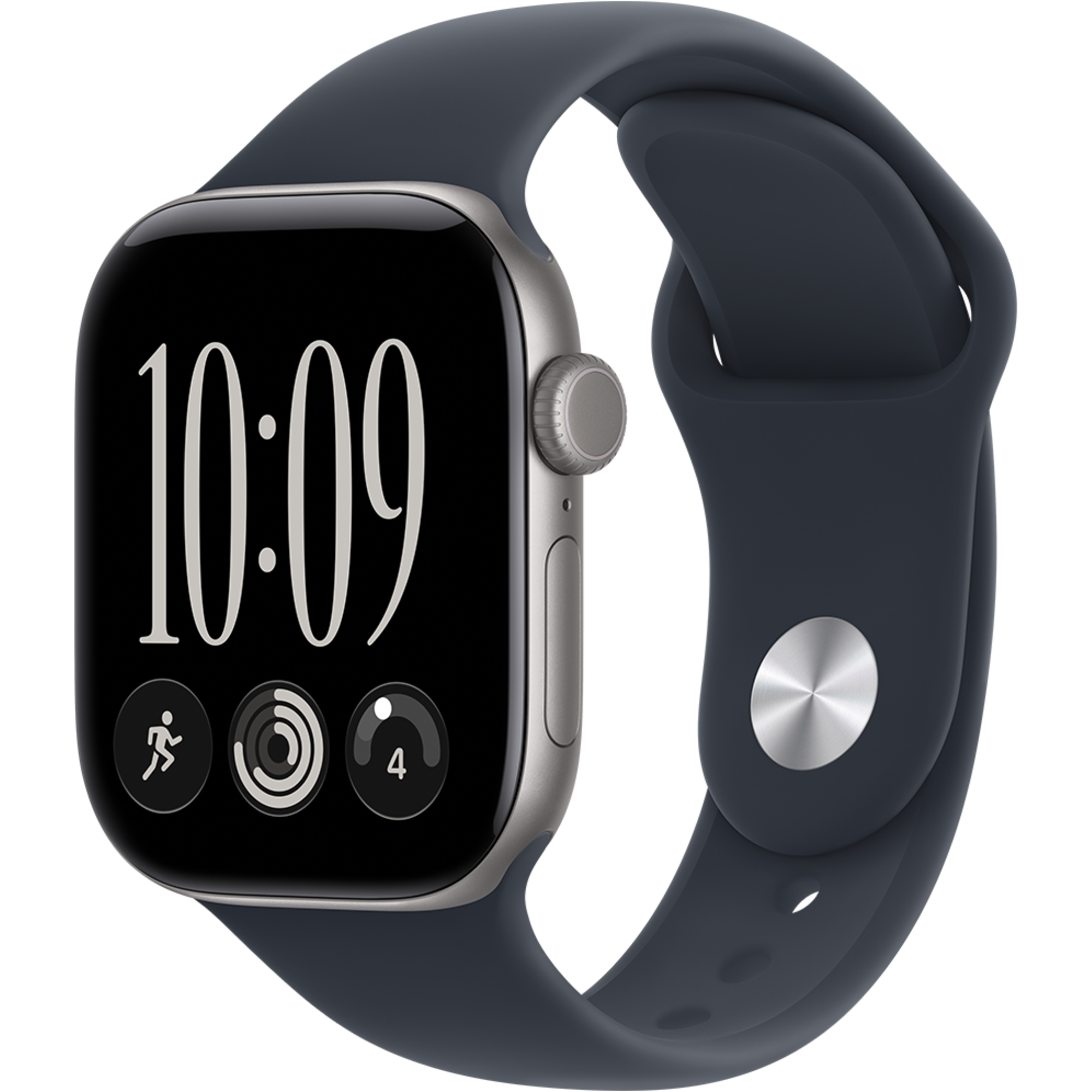 Schräge Vorderansicht Apple Watch S12 5G 42mm Navyblau.