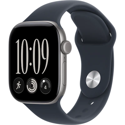Schräge Vorderansicht Apple Watch S12 5G 42mm Navyblau.