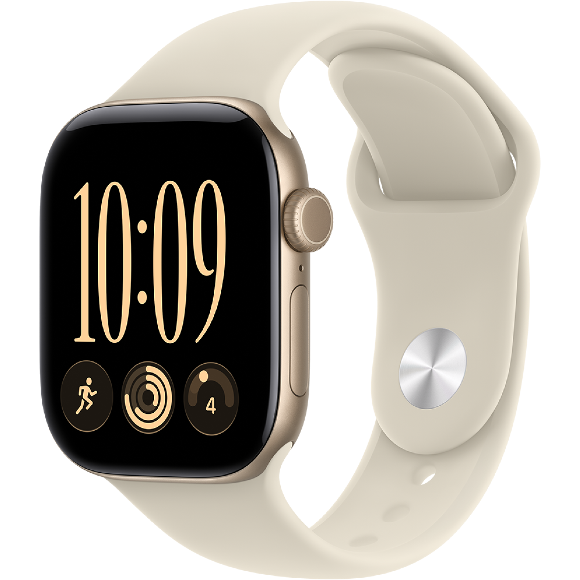 Schräge Vorderansicht Apple Watch S12 5G 42mm Sand.