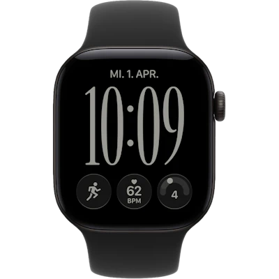 Vorderansicht Apple Watch S12 5G 42mm Schwarz.