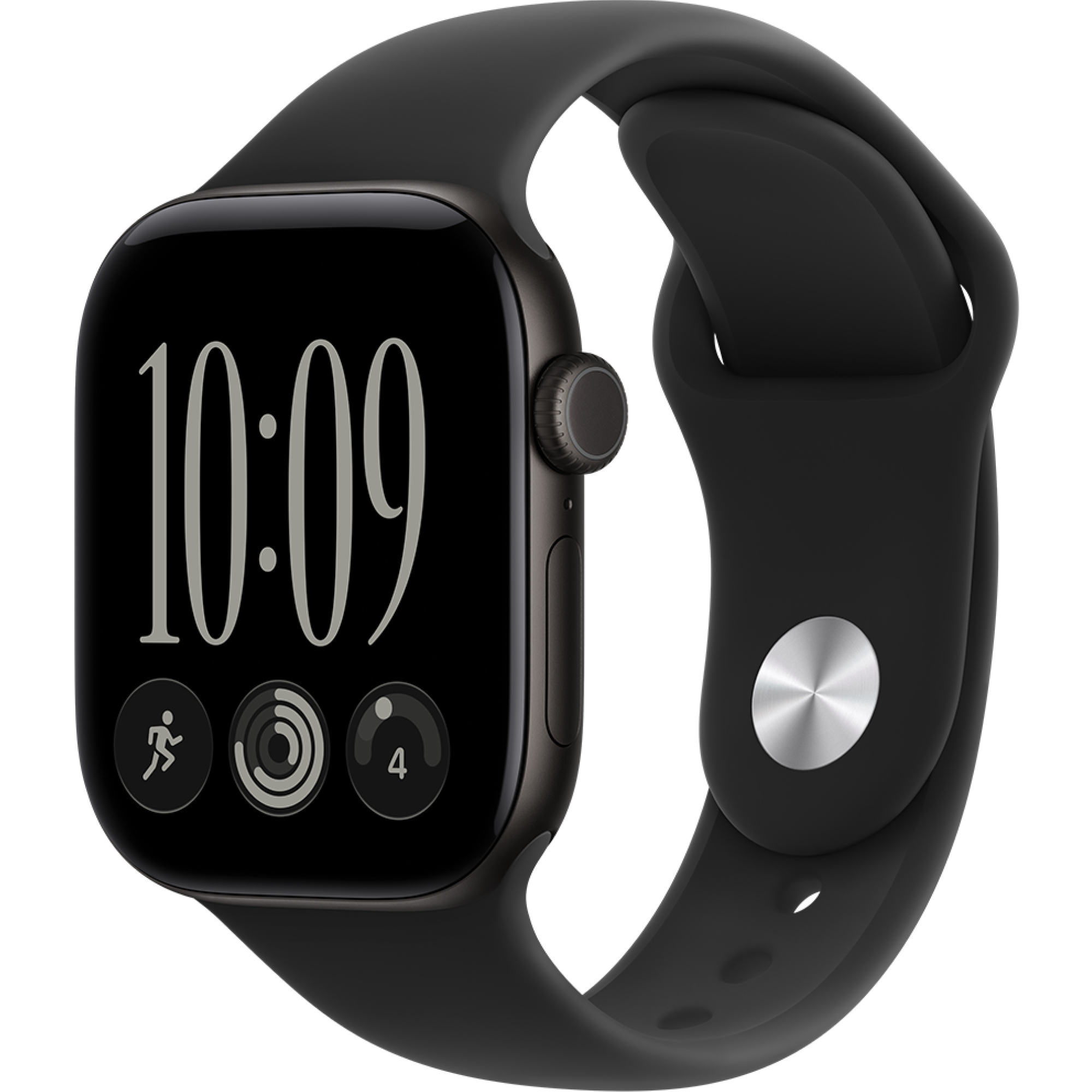Schräge Vorderansicht Apple Watch S12 5G 42mm Schwarz.