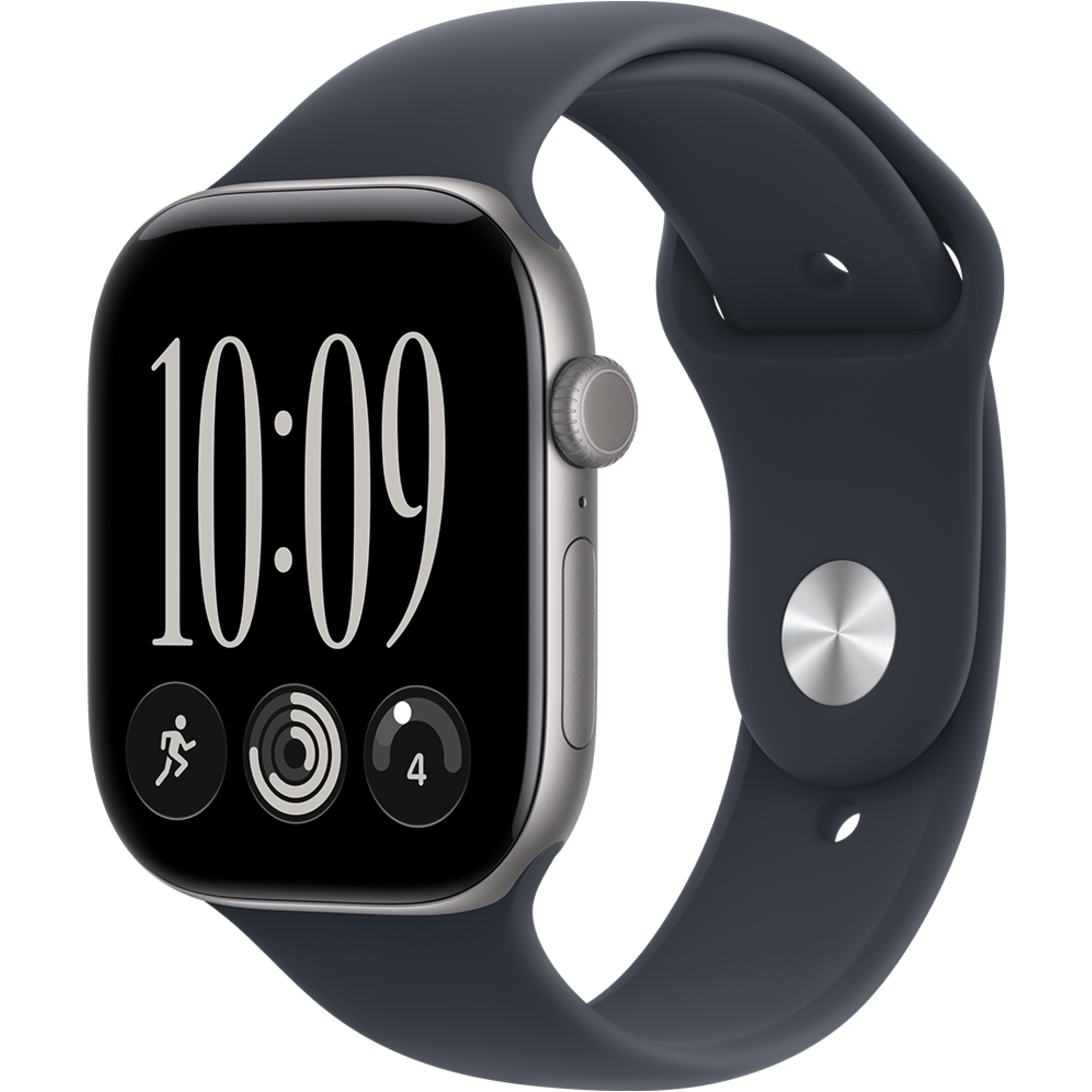 Schräge Vorderansicht Apple Watch S12 5G 46mm Navyblau.