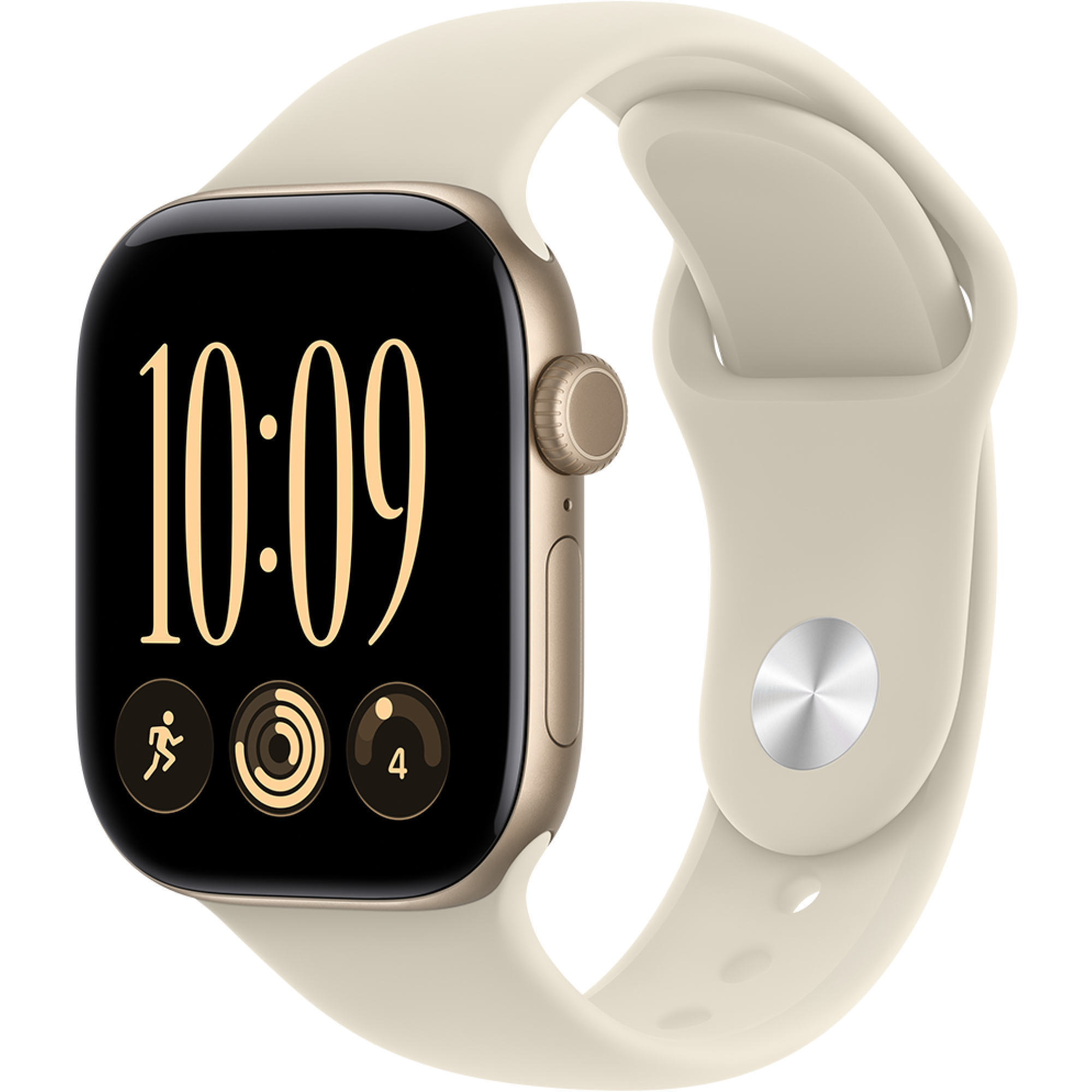 Schräge Vorderansicht Apple Watch S12 GPS 42mm Lichtgold.