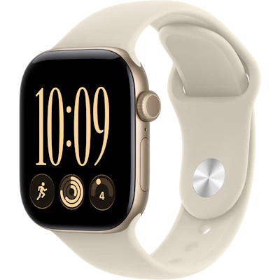 Schräge Vorderansicht Apple Watch S12 GPS 42mm Lichtgold.