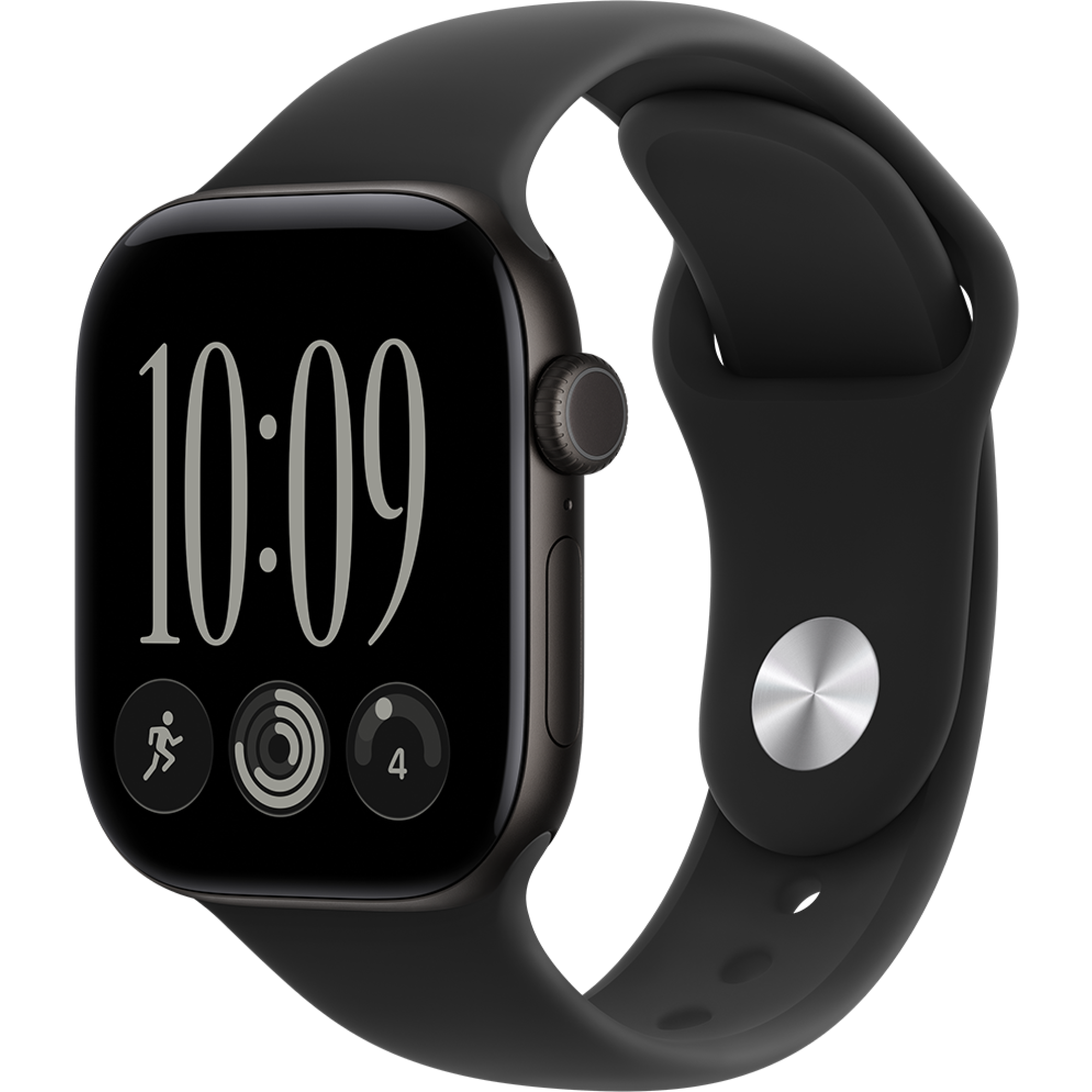 Schräge Vorderansicht Apple Watch S12 GPS 42mm Schwarz.