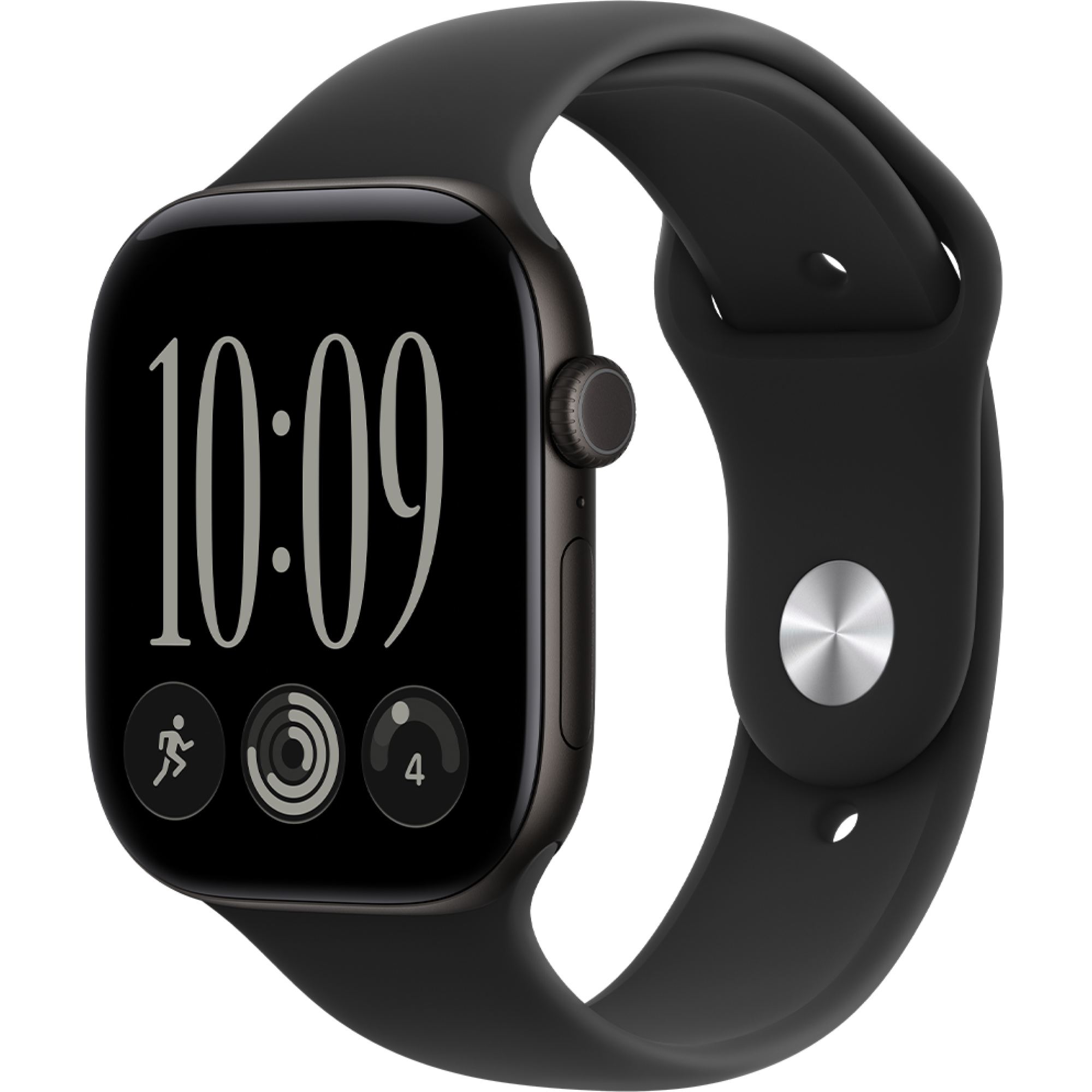 Schräge Vorderansicht Apple Watch S12 GPS 46mm Schwarz.