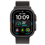 Vorderansicht Apple Watch Ultra 4 5G 49mm Schwarz mit Milanaise Armband Schwarz.