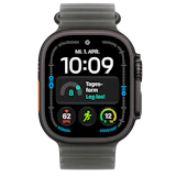 Vorderansicht Apple Watch Ultra 4 5G 49mm Schwarz mit Ocean Armband Schwarz.