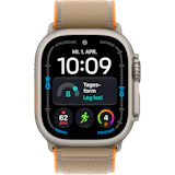 Vorderansicht Apple Watch Ultra 4 5G 49mm Titan Natur mit Trail Loop Sand.