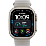 Vorderansicht Apple Watch Ultra 4 5G 49mm Titan Natur mit Ocean Armband Translucent Gray.