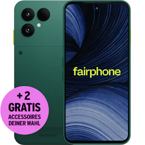Rück- & Vorderseite Fairphone (Gen. 6+) mit Störer "+2 Gratis Accessoires deiner Wahl".