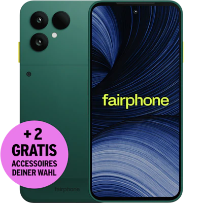 Rück- & Vorderseite Fairphone (Gen. 6+) mit Störer "+2 Gratis Accessoires deiner Wahl".