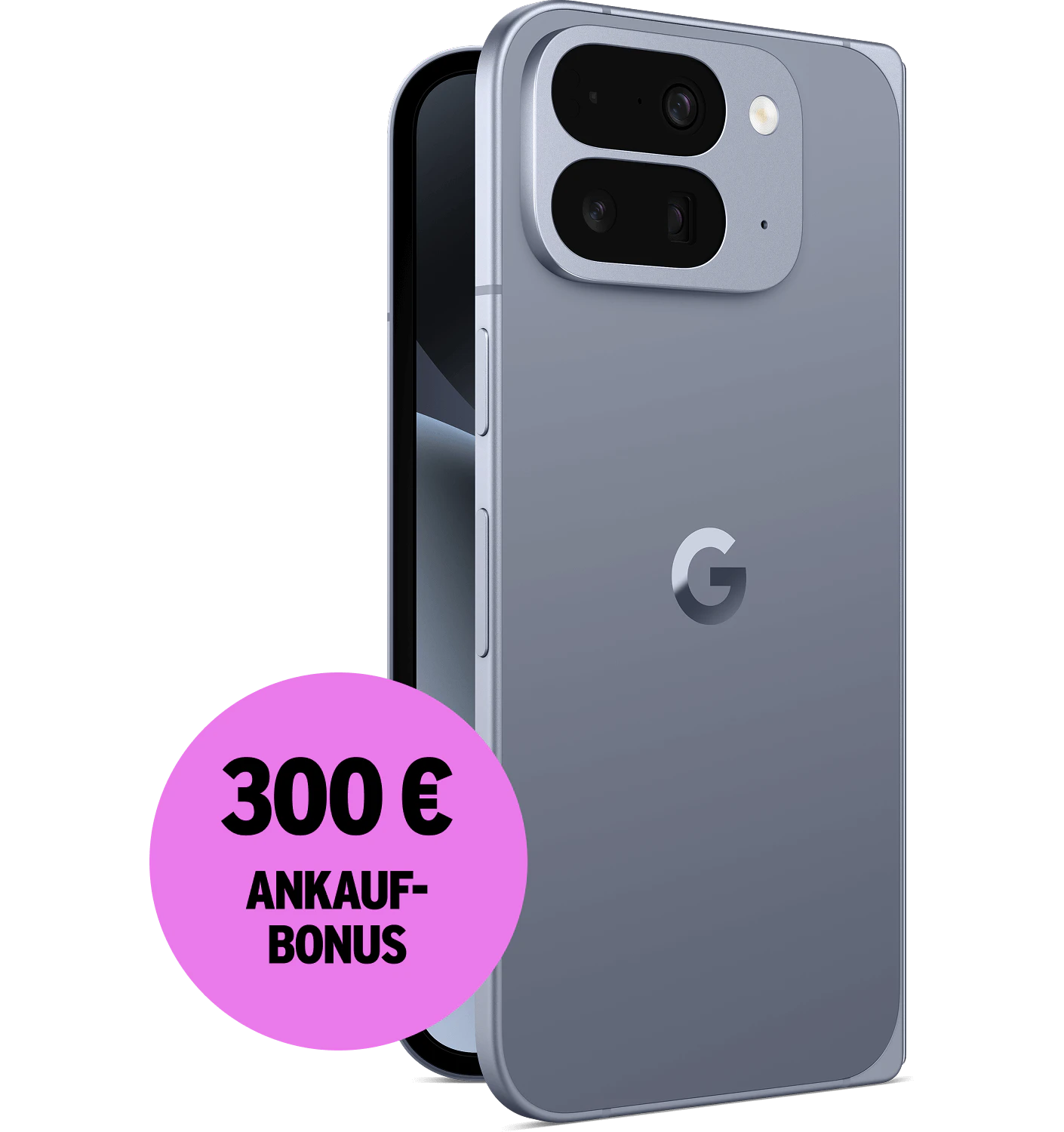 Schräge Rückansicht Google Pixel 10 Pro Fold Moonstone. 300 € Ankaufbonus.