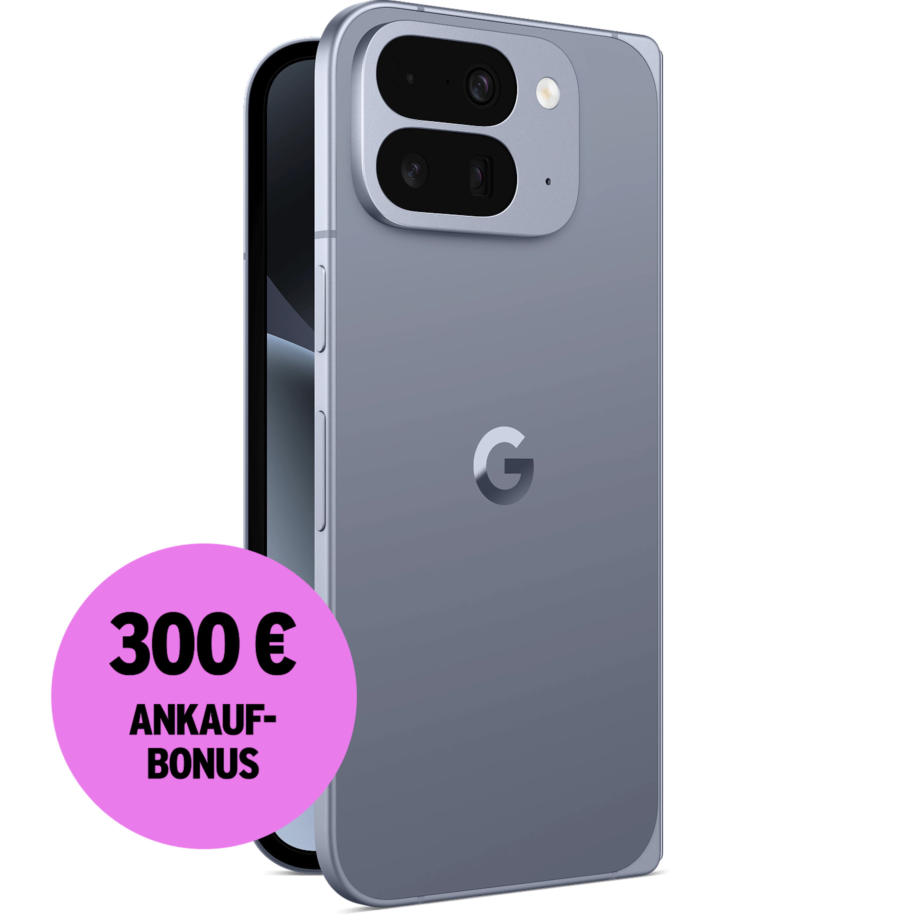 Schräge Rückansicht Google Pixel 10 Pro Fold Moonstone. 300 € Ankaufbonus.