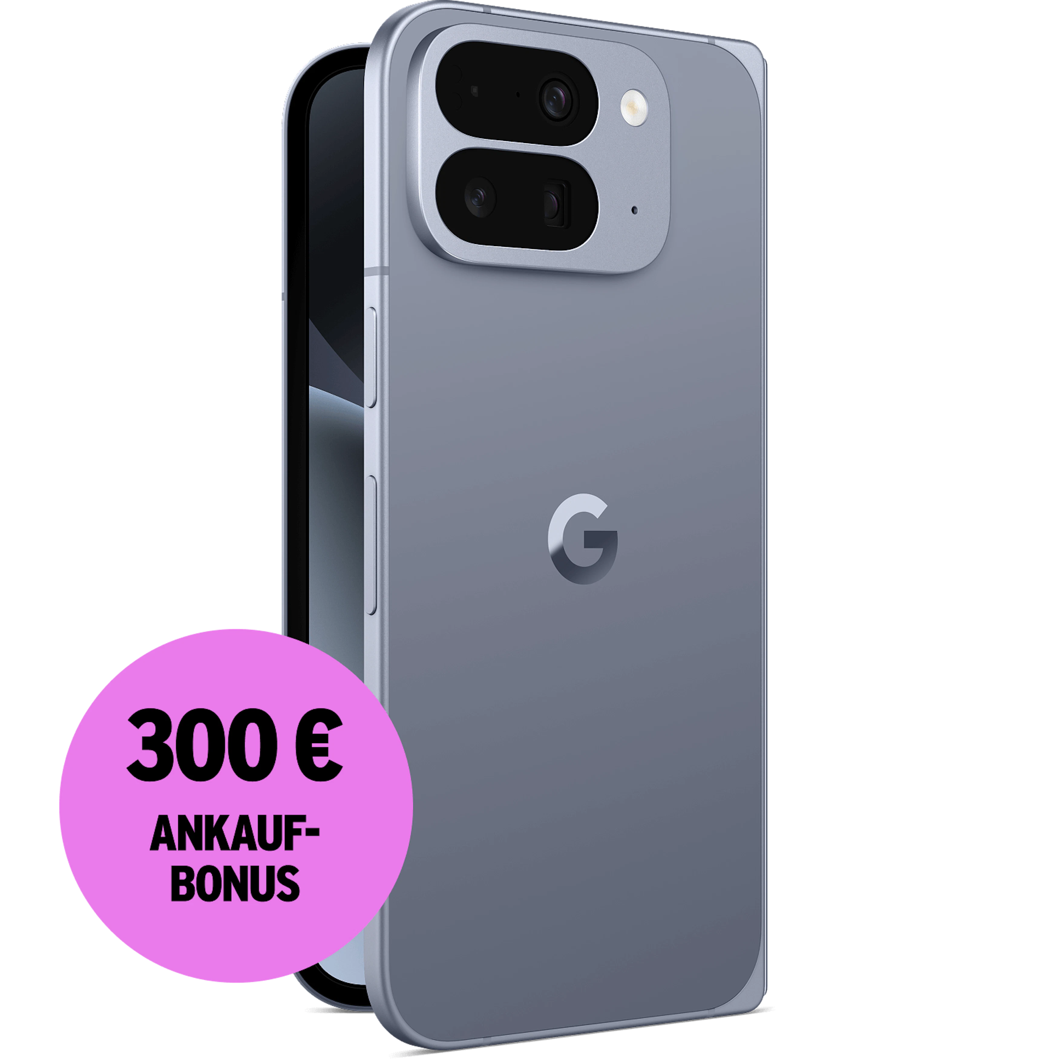 Schräge Rückansicht Google Pixel 10 Pro Fold Moonstone. 300 € Ankaufbonus.
