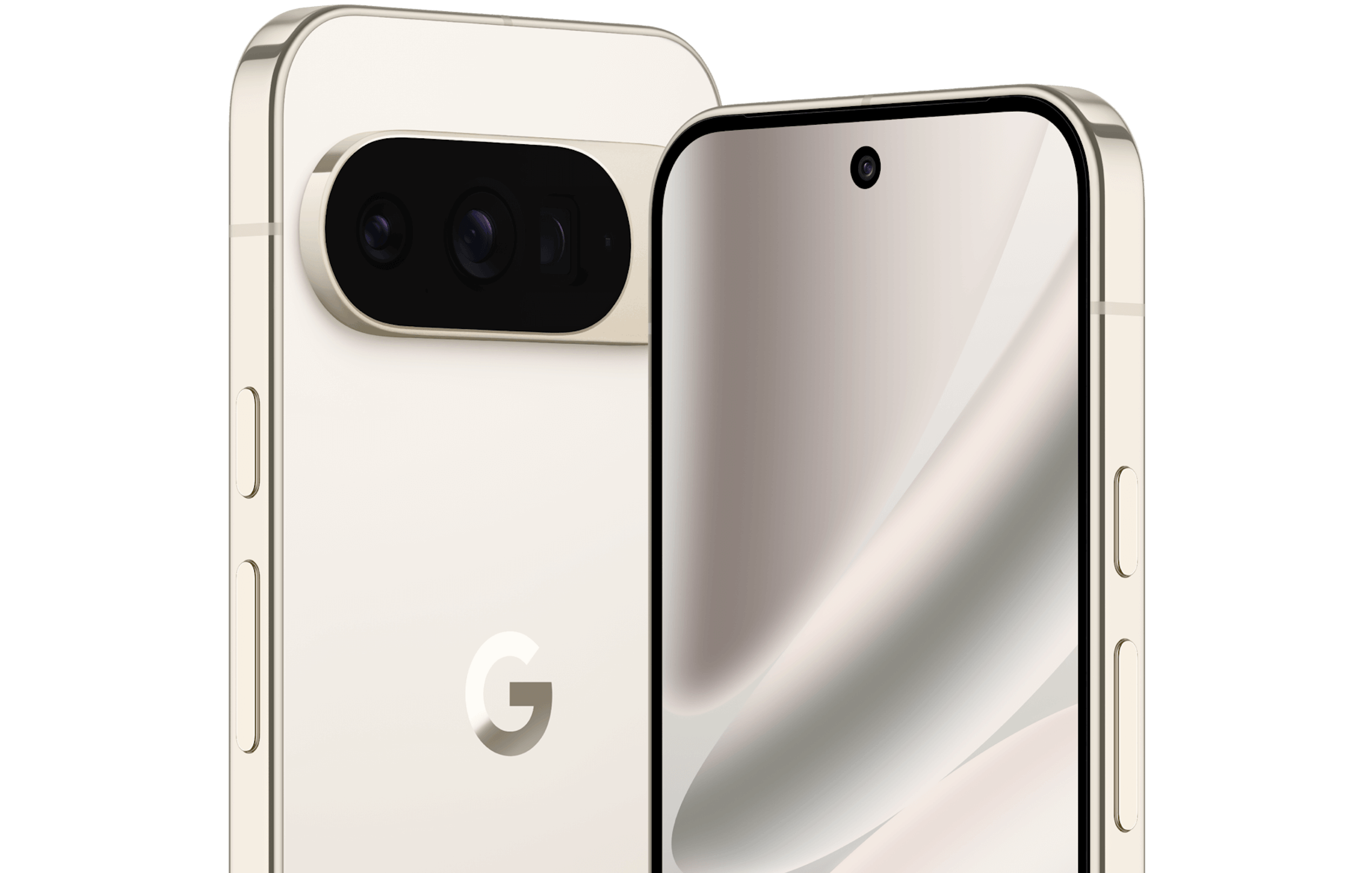Highlight Bild vom Gerät Seitliche Vorder- und Rückansicht Google Pixel 10 Pro Porzellan.