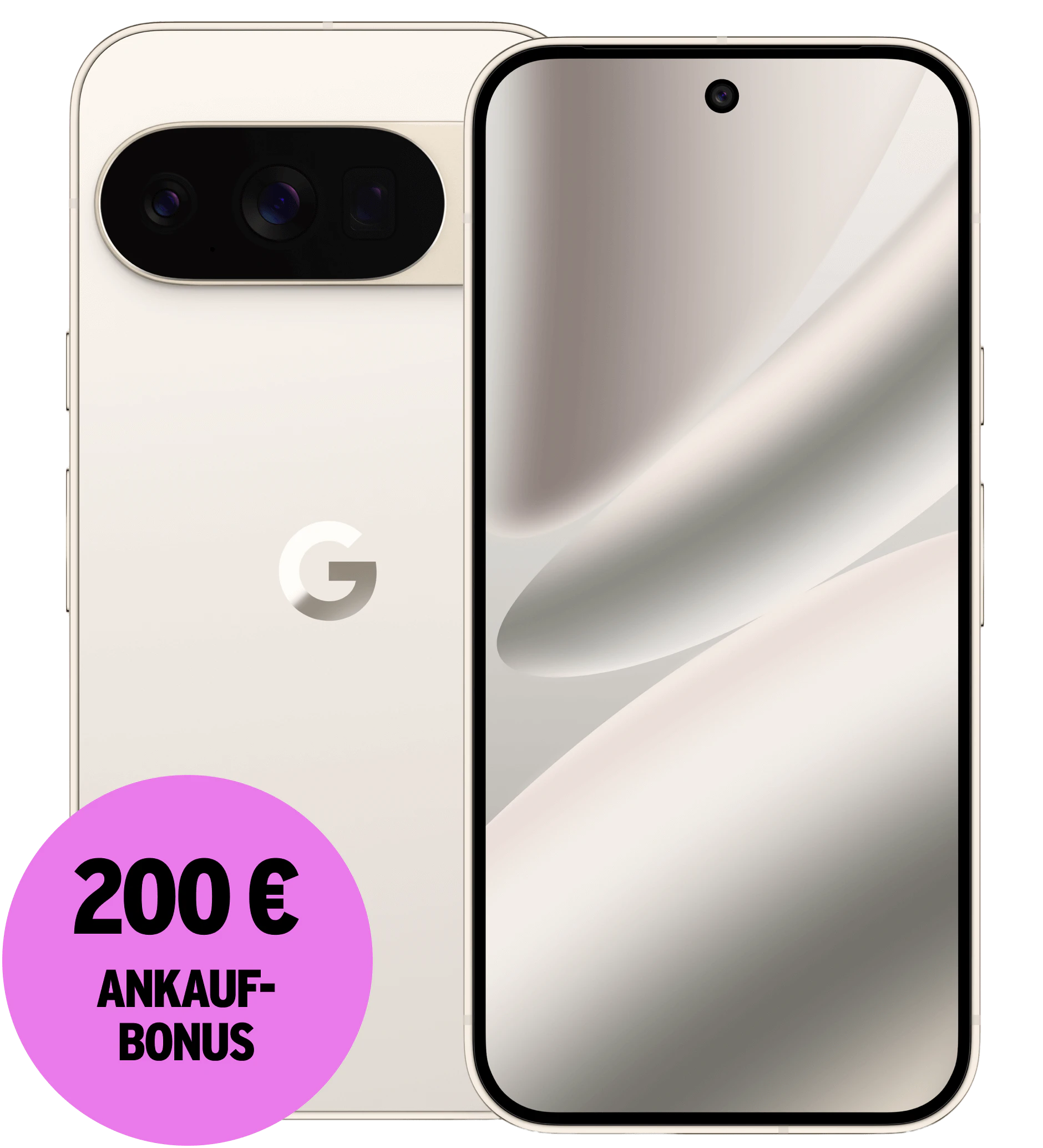 Vorder- und Rückansicht Google Pixel 10 Pro Porzellan. 200 € Ankaufbonus.