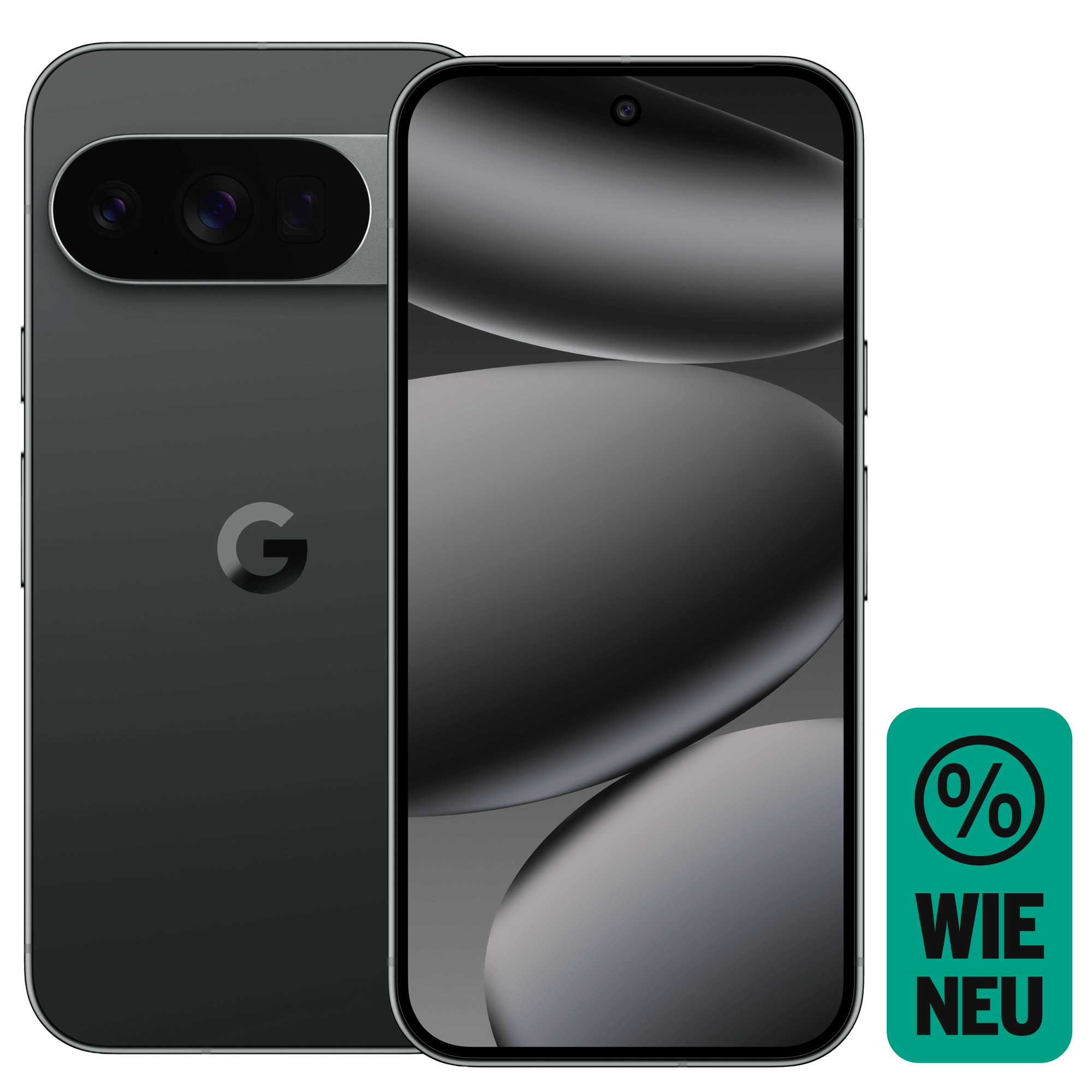 Vorder- und Rückansicht Google Pixel 10 Pro Schwarz. Wie neu.