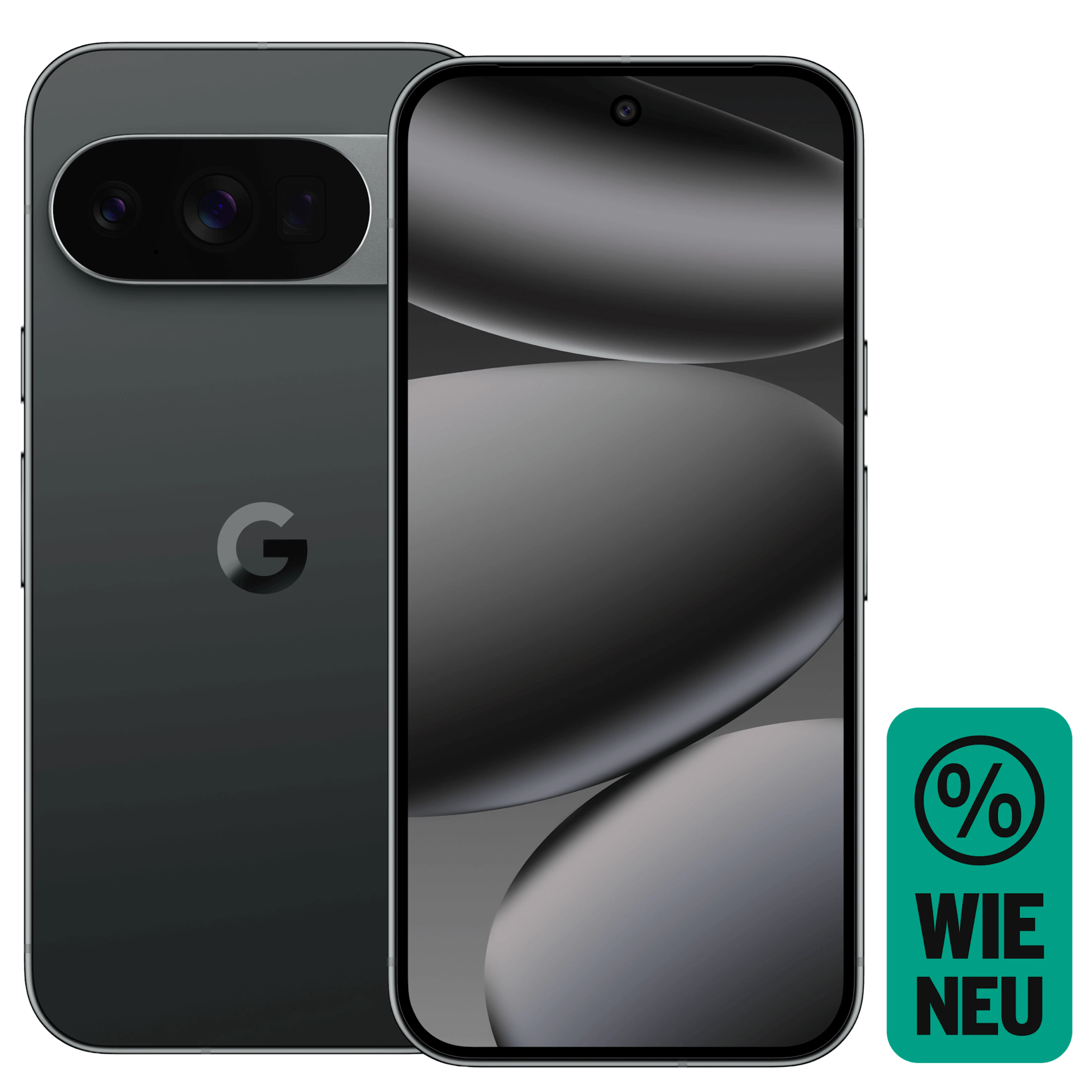 Vorder- und Rückansicht Google Pixel 10 Pro Schwarz. Wie neu.