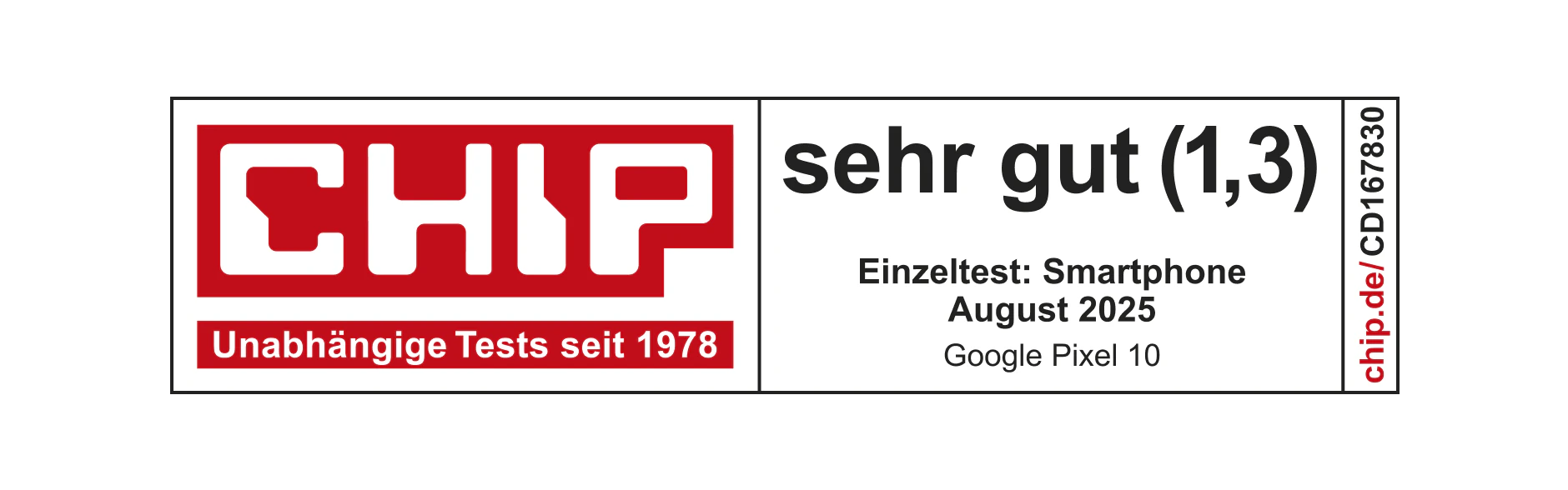 Siegel: CHIP Gesamtnote 1,3 vom August 2025.
