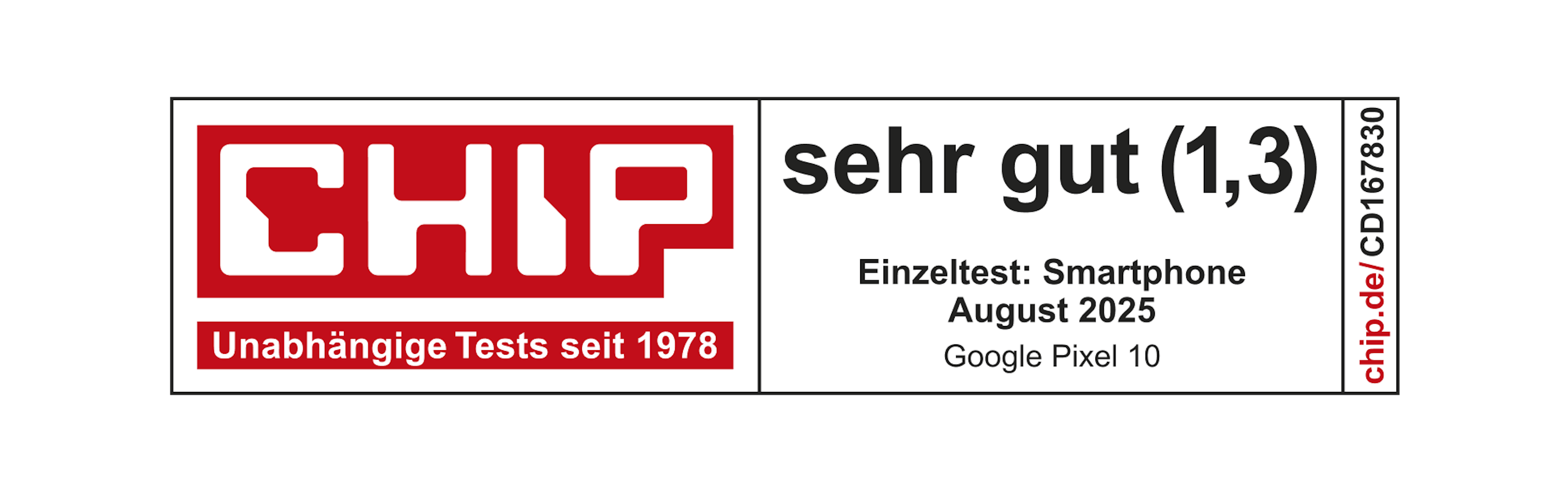Siegel: CHIP Gesamtnote 1,3 vom August 2025.