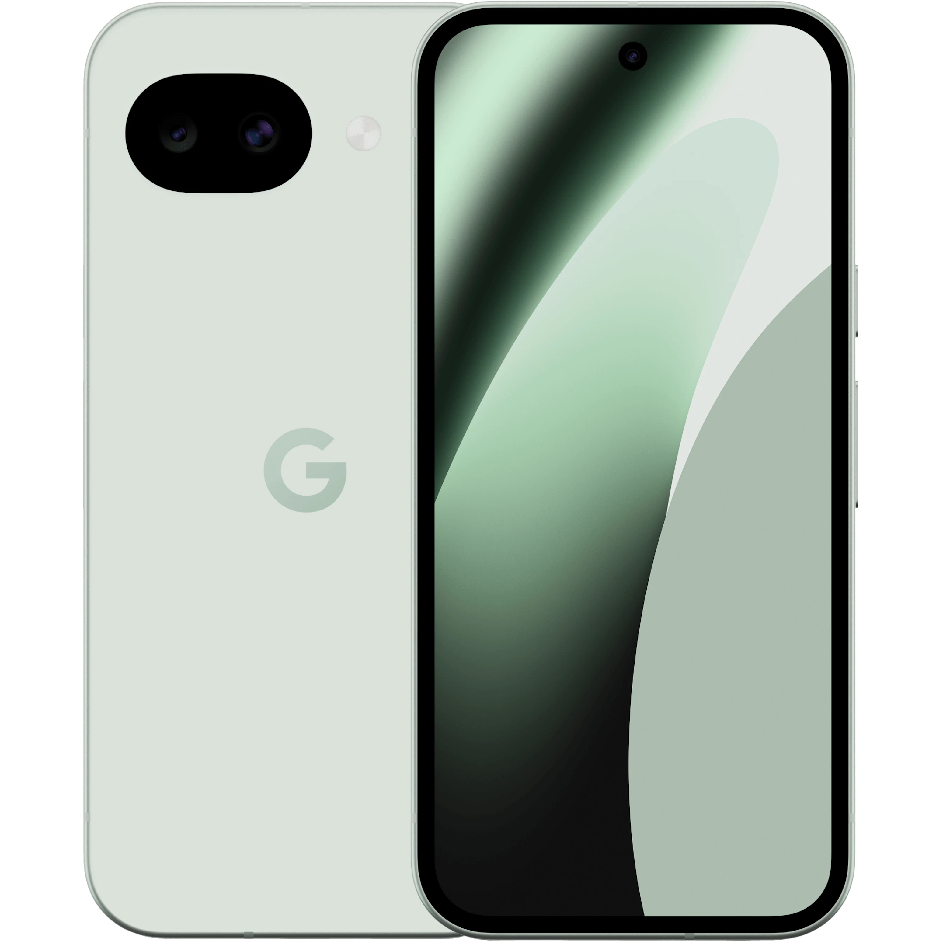 Vorder- und Rückansicht Google Pixel 10a Hellgrün.