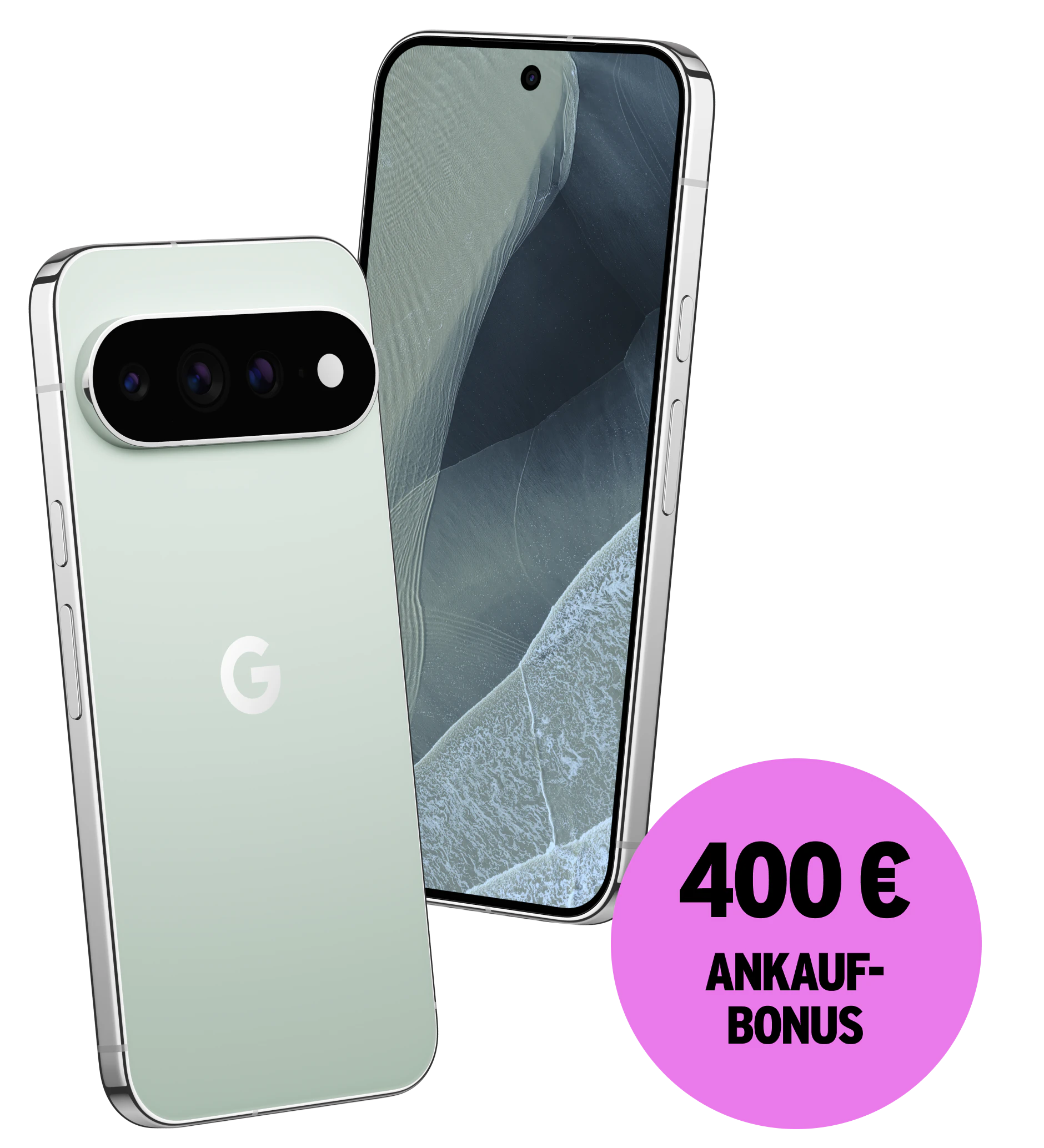 Vorder- und Rückansicht Google Pixel 11 Pro XL Fog. 400 € Ankaufbonus.