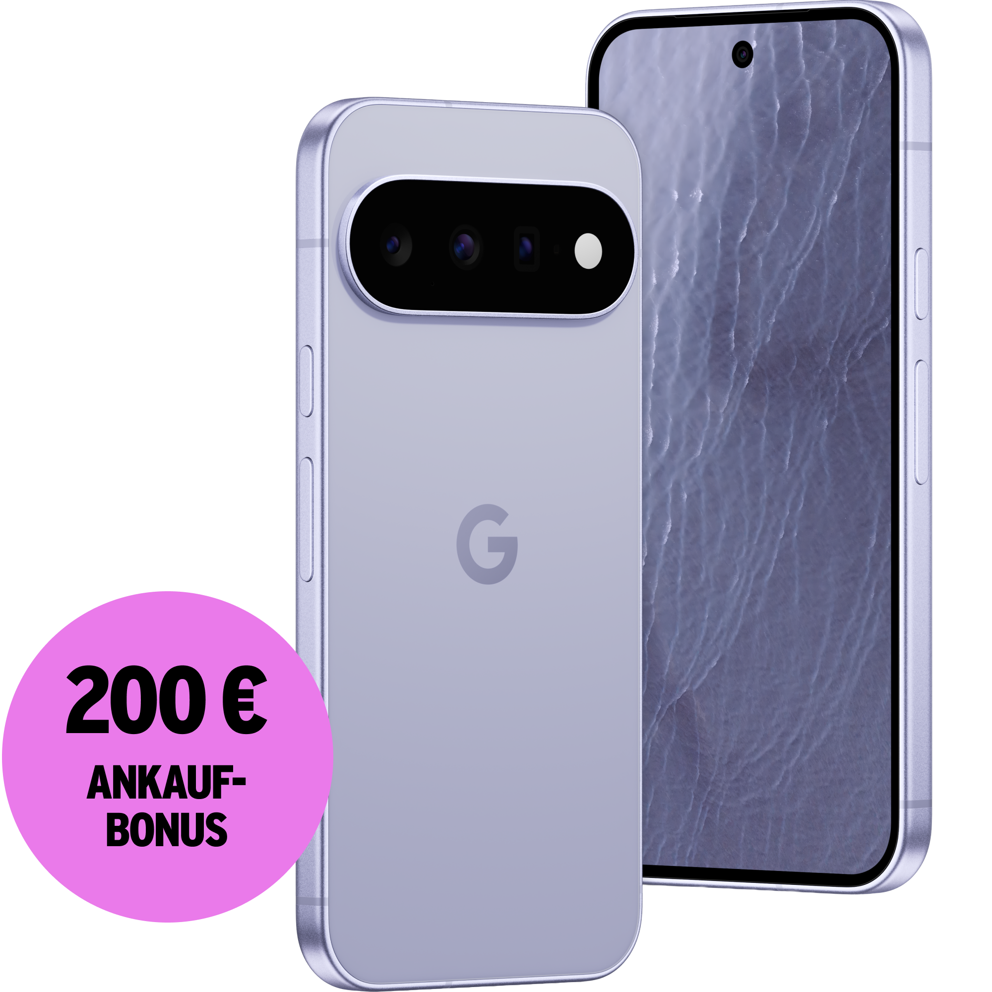 Schräge Vorder- und Rückansicht Google Pixel 11 Frost. 200 € Ankaufbonus.