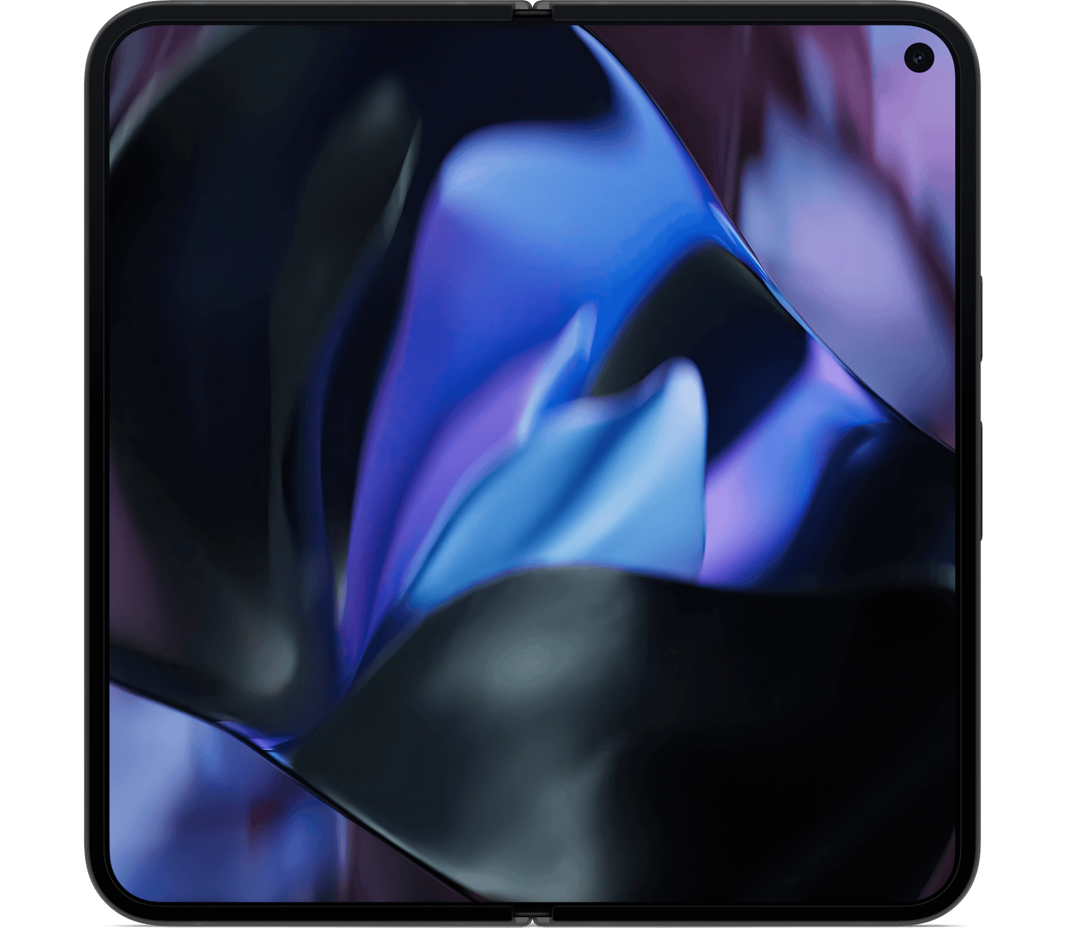 Vorderansicht Google Pixel 9 Pro Fold Obsidian aufgeklappt.