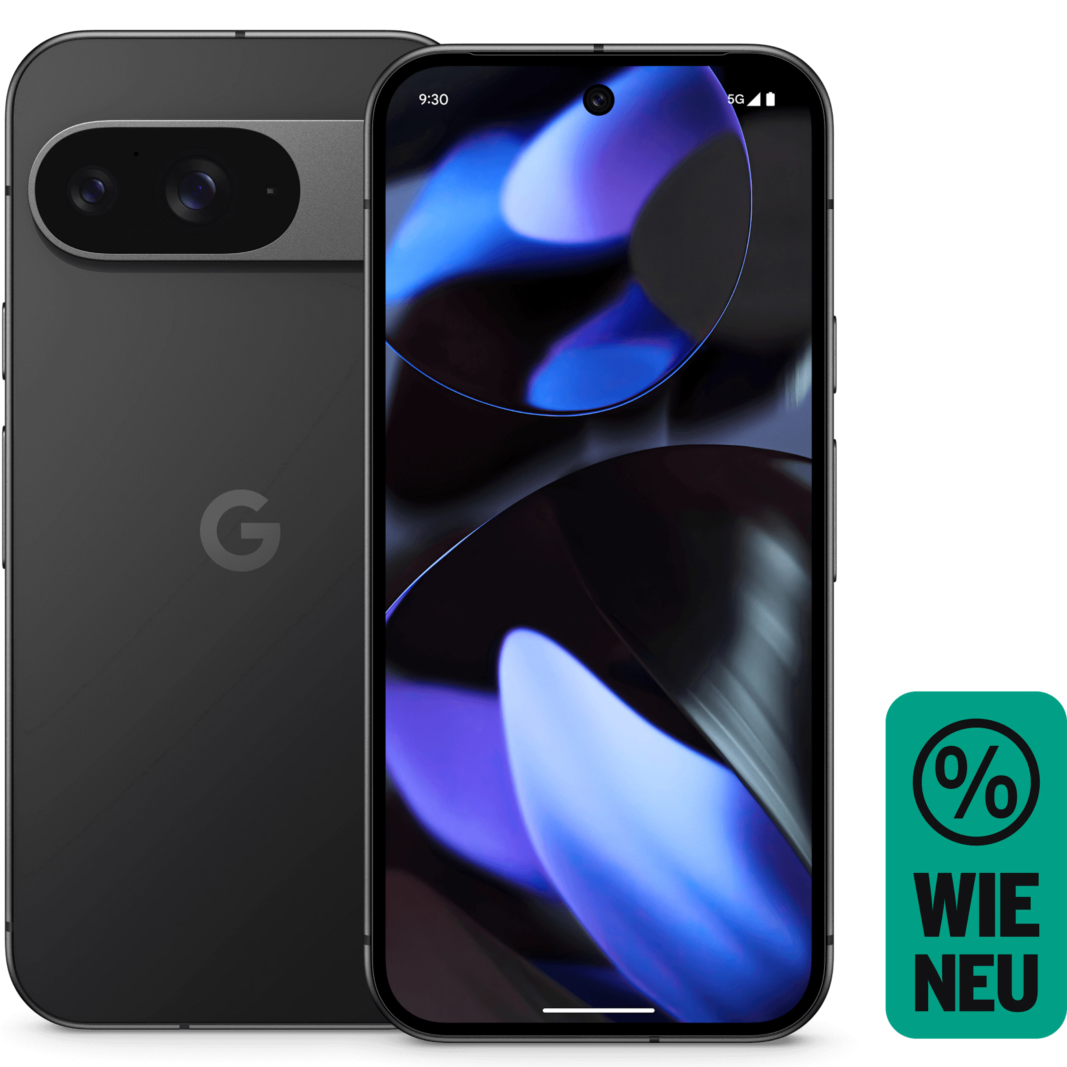 Vorder- und Rückansicht Google Pixel 9 Obsidian. Wie neu.