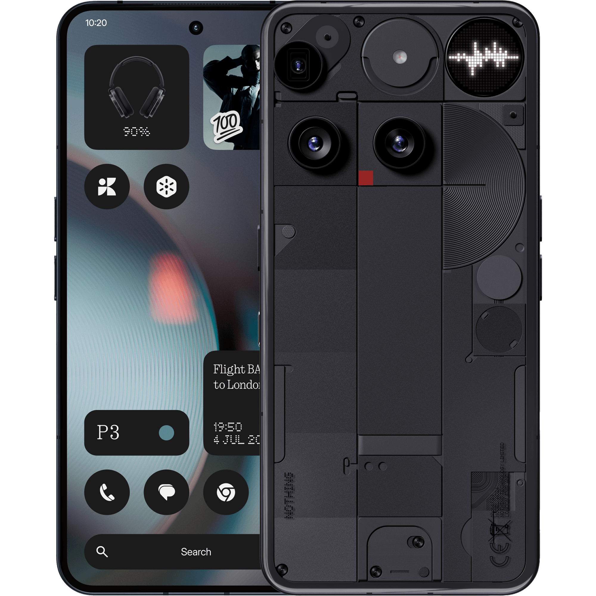 Vorder- und Rückansicht Nothing Phone 3 Schwarz.