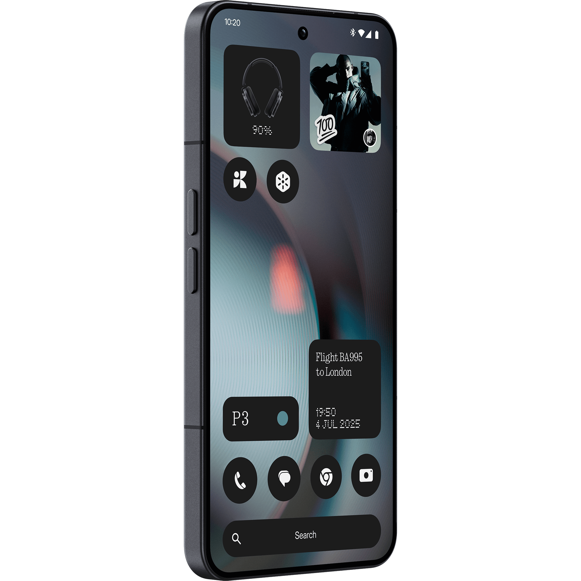 Schräge Vorderansicht Nothing Phone 3 Schwarz.