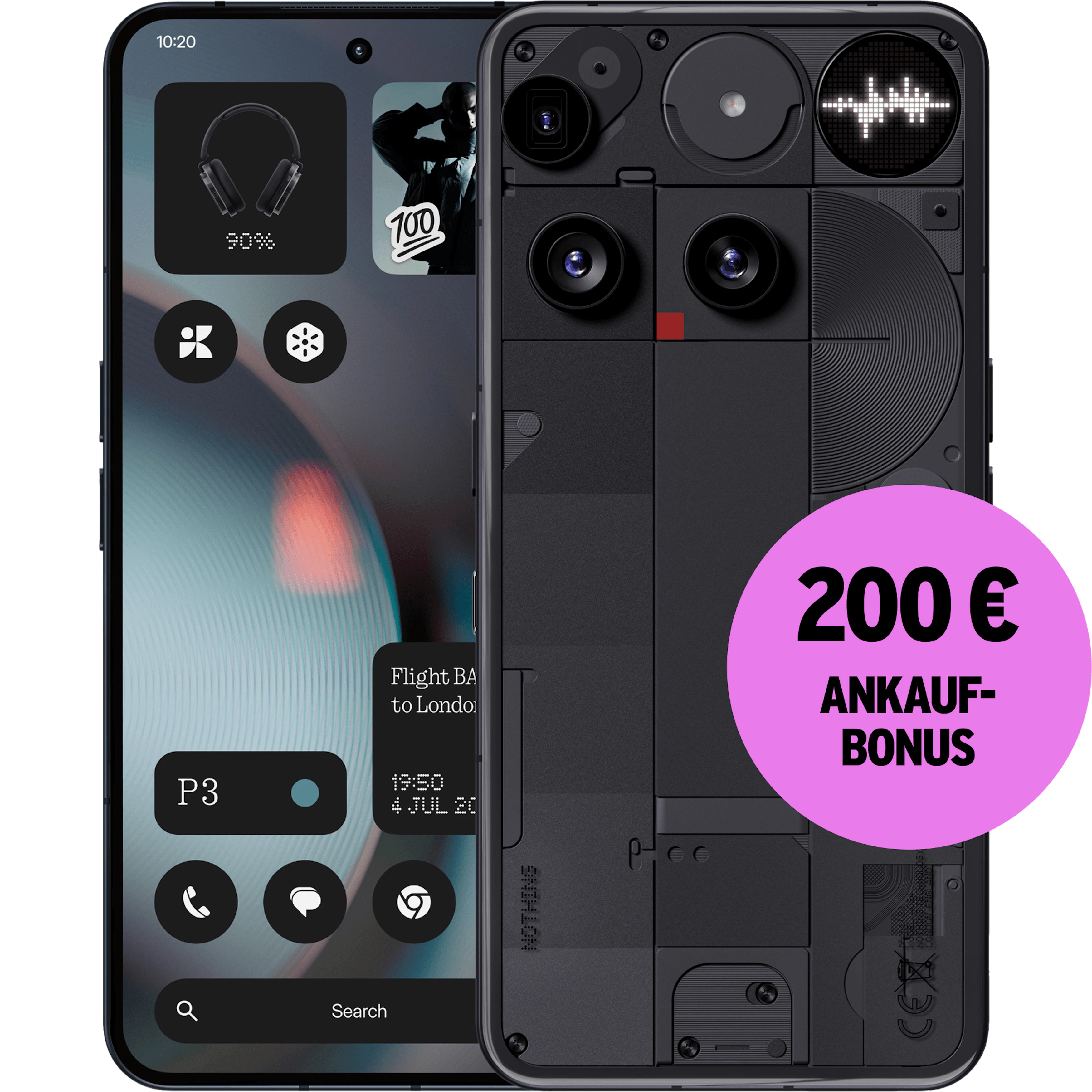 Vorder- und Rückansicht Nothing Phone 3 Schwarz. 100 € Ankaufbonus.