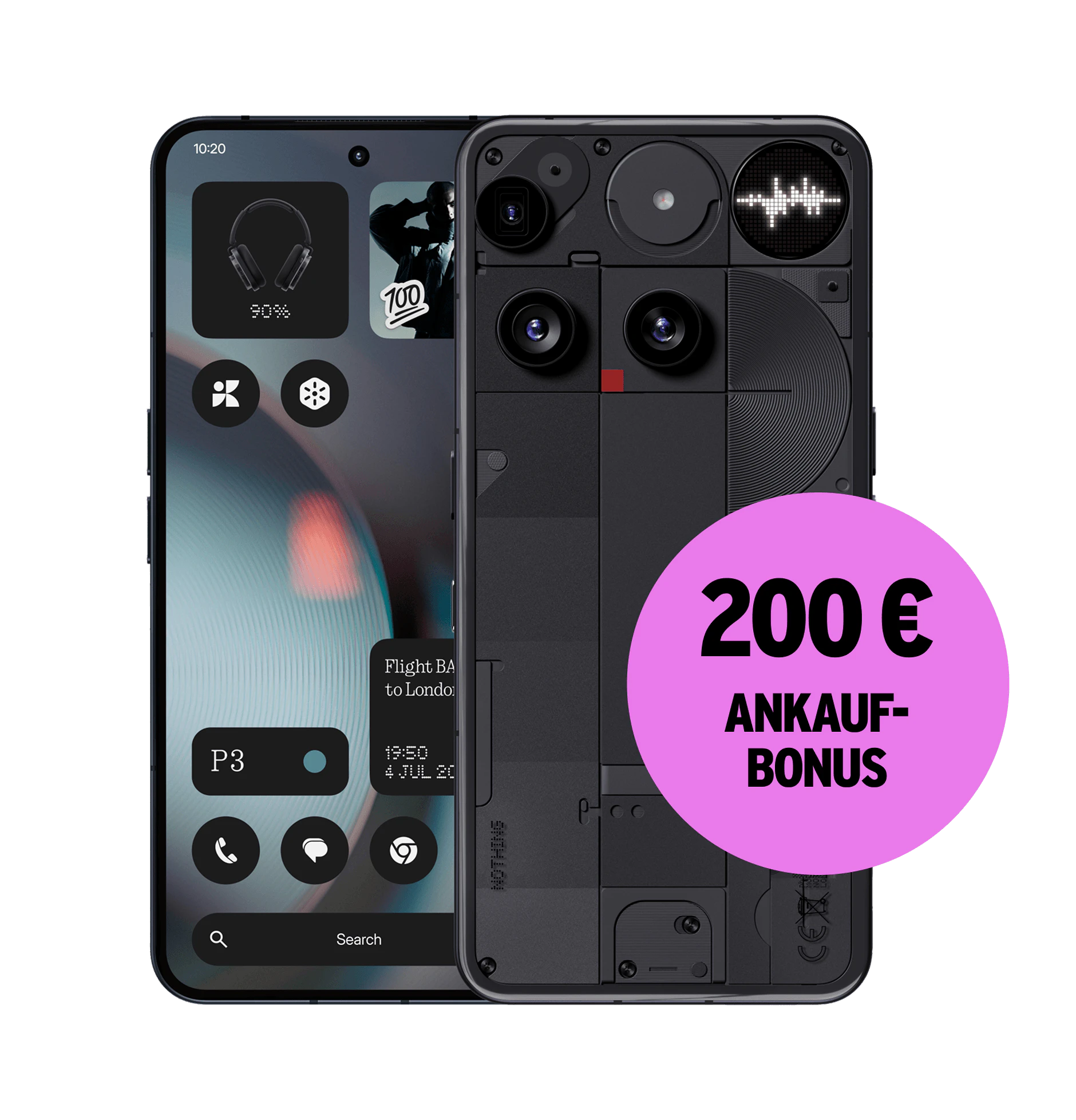 Highlight Bild vom Gerät Vorder- und Rückansicht Nothing Phone 3 Schwarz. 100 € Ankaufbonus.