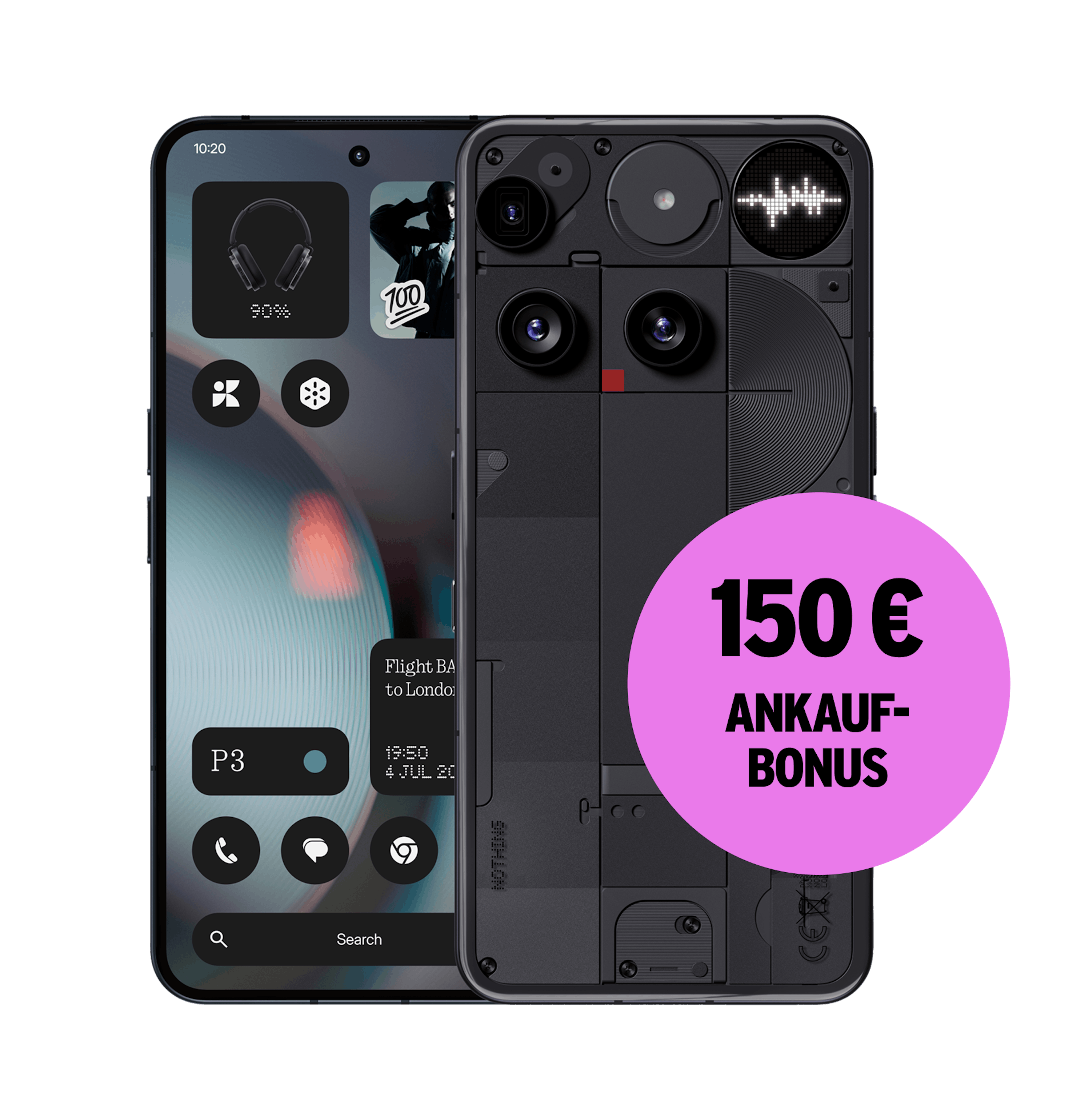 Vorder- und Rückansicht Nothing Phone 3 Schwarz. 150 € Ankaufbonus.
