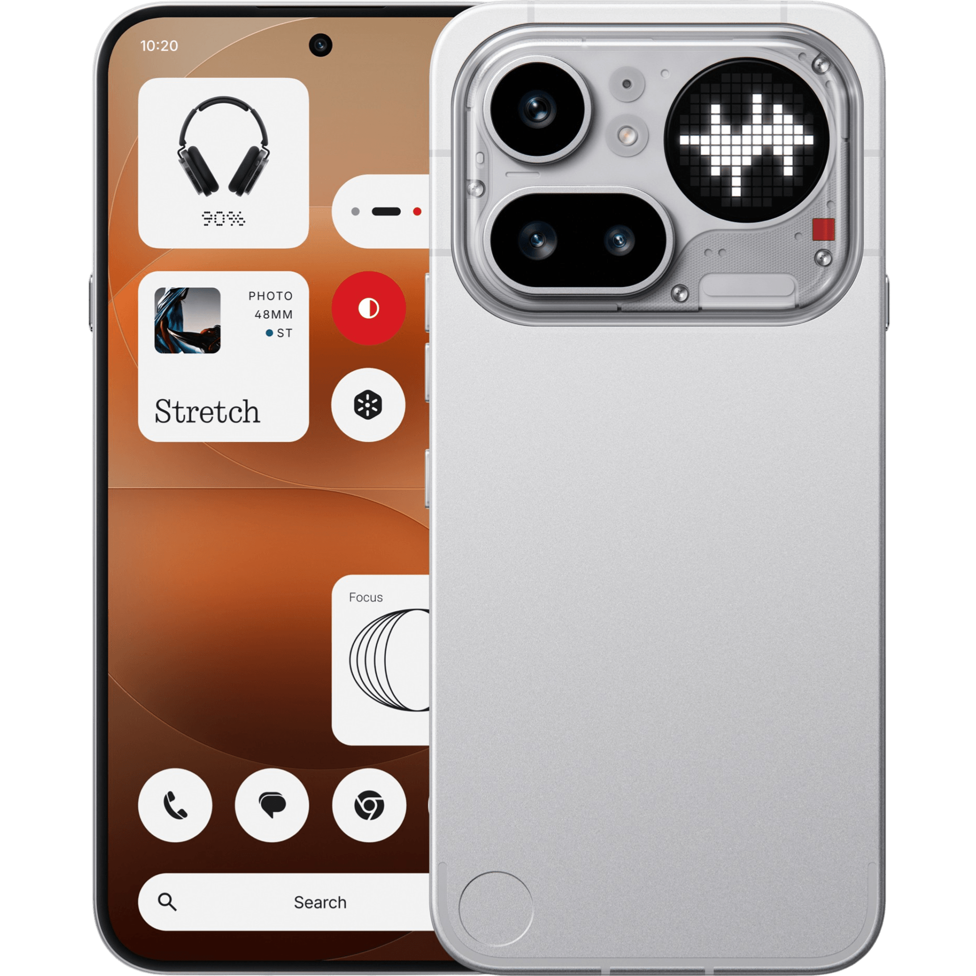 Rück- und Vorderseite Nothing Phone (4a) Pro in weiß.