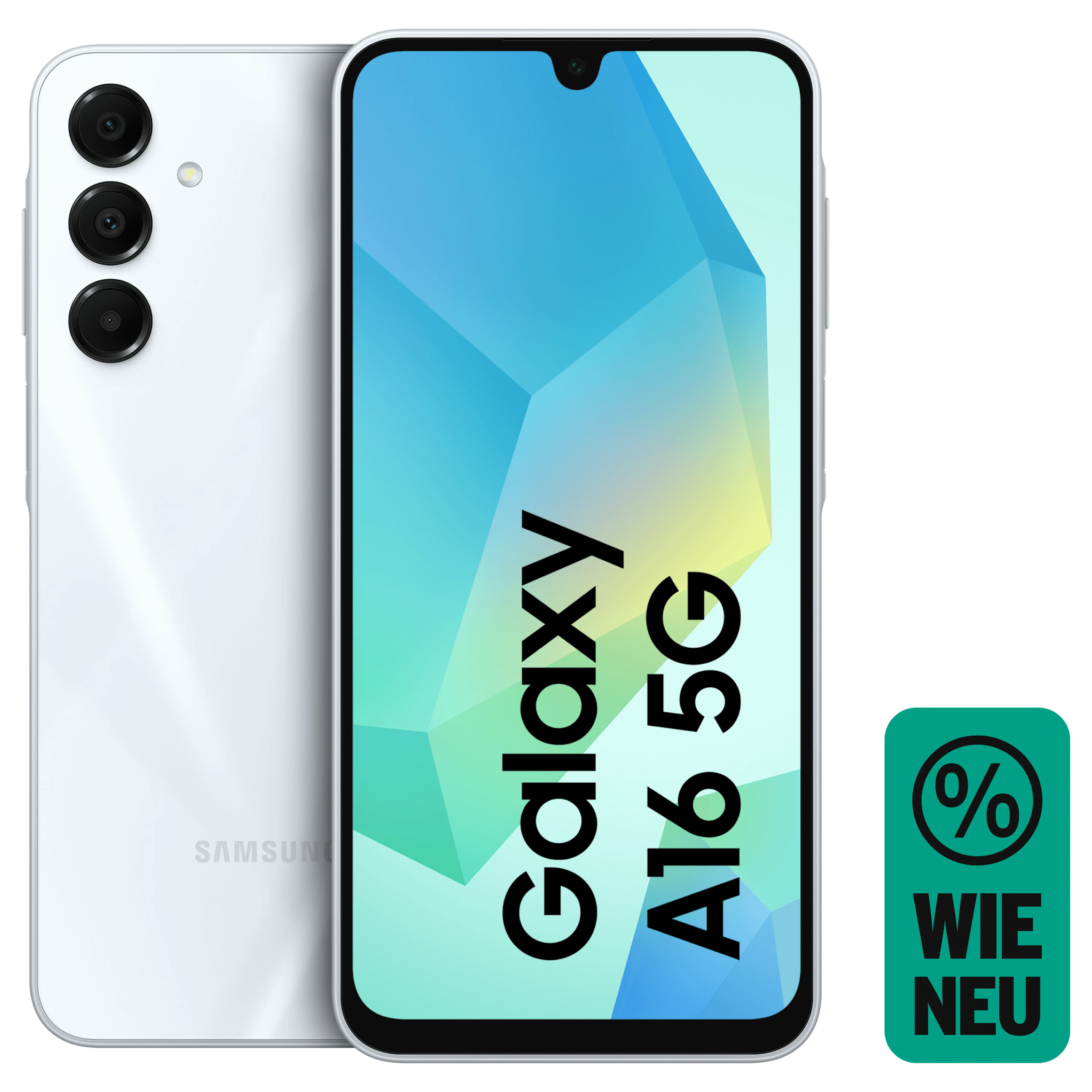 Vorder- und Rückansicht Samsung Galaxy A16 Hellgrau. Wie neu. Vorder- und Rückansicht Samsung Galaxy A16 Hellgrau. Wie neu.