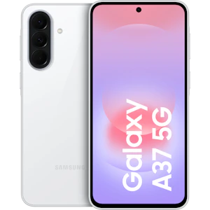 Vorder- und Rückansicht Samsung Galaxy A37 Weiß.