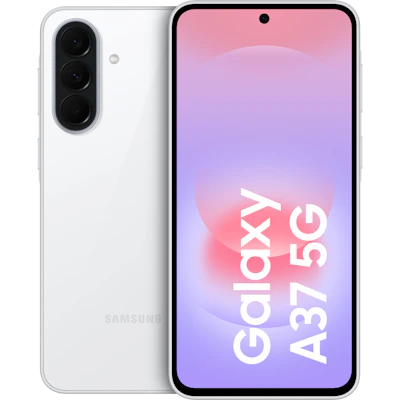 Vorder- und Rückansicht Samsung Galaxy A37 Weiß.