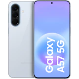 Vorder- und Rückansicht Samsung Galaxy A57 Hellblau.