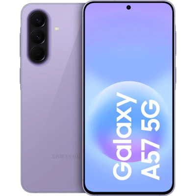 Vorder- und Rückansicht Samsung Galaxy A57 Helllila.