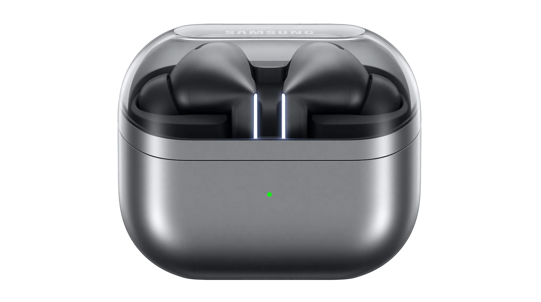 Samsung Galaxy Buds3 Pro Silber im Case.