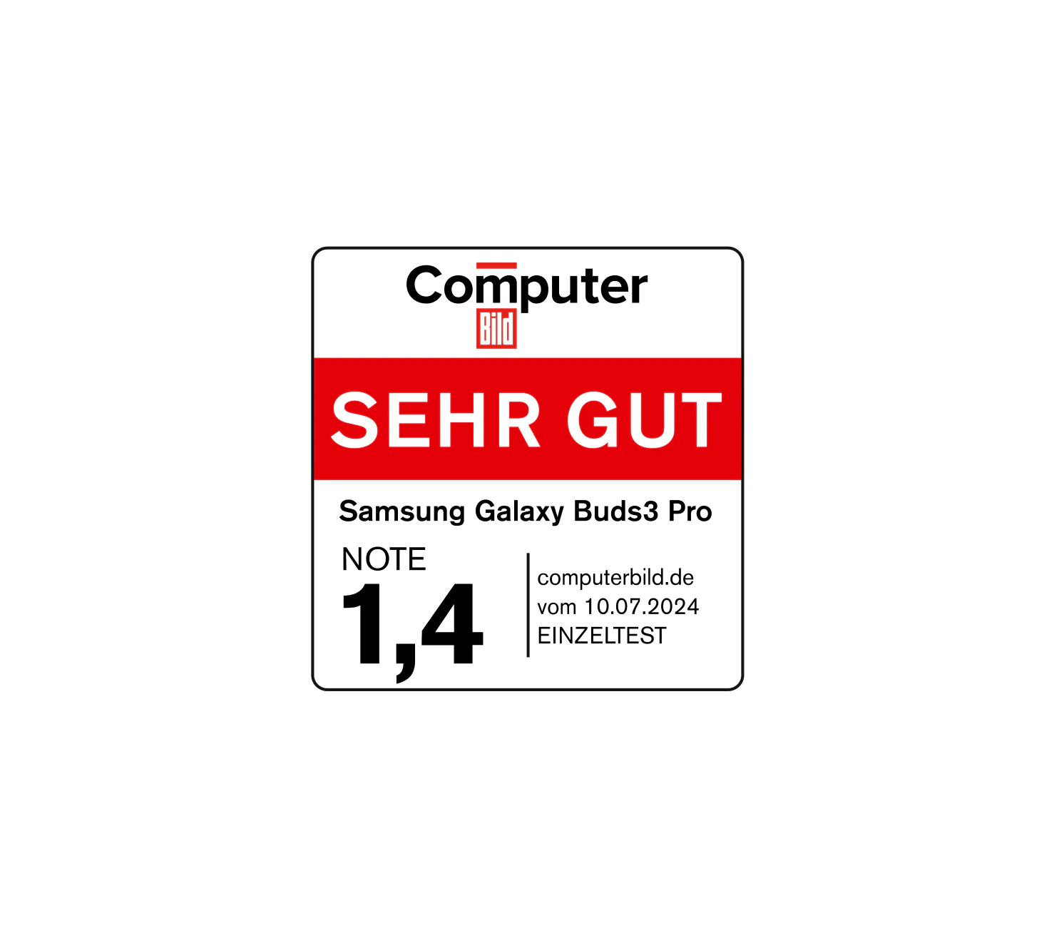 Siegel vom Produkttest: Computer Bild mit 'sehr gut' (1,4), 10. Juli 2024.