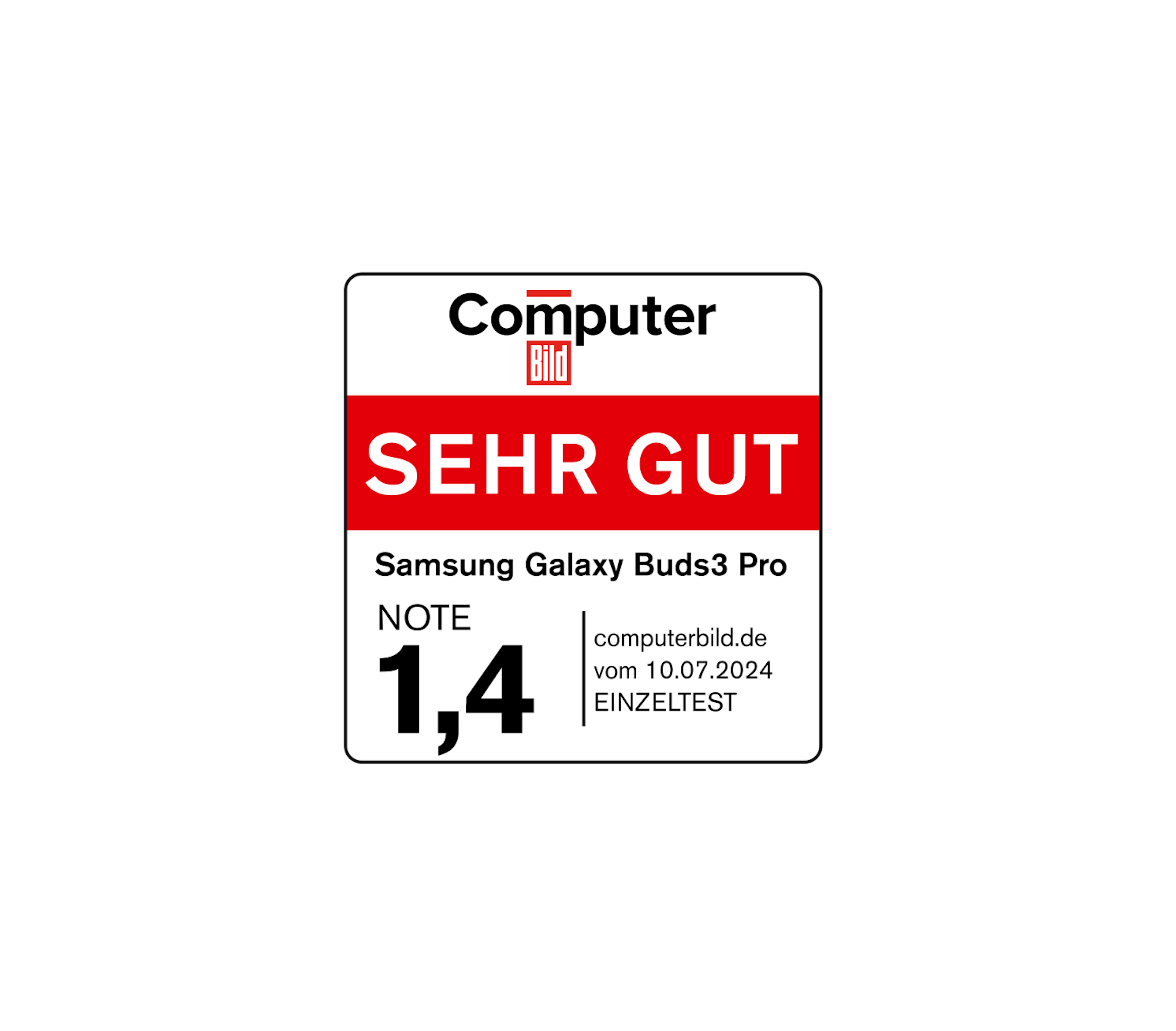 Siegel vom Produkttest: Computer Bild mit 'sehr gut' (1,4), 10. Juli 2024.