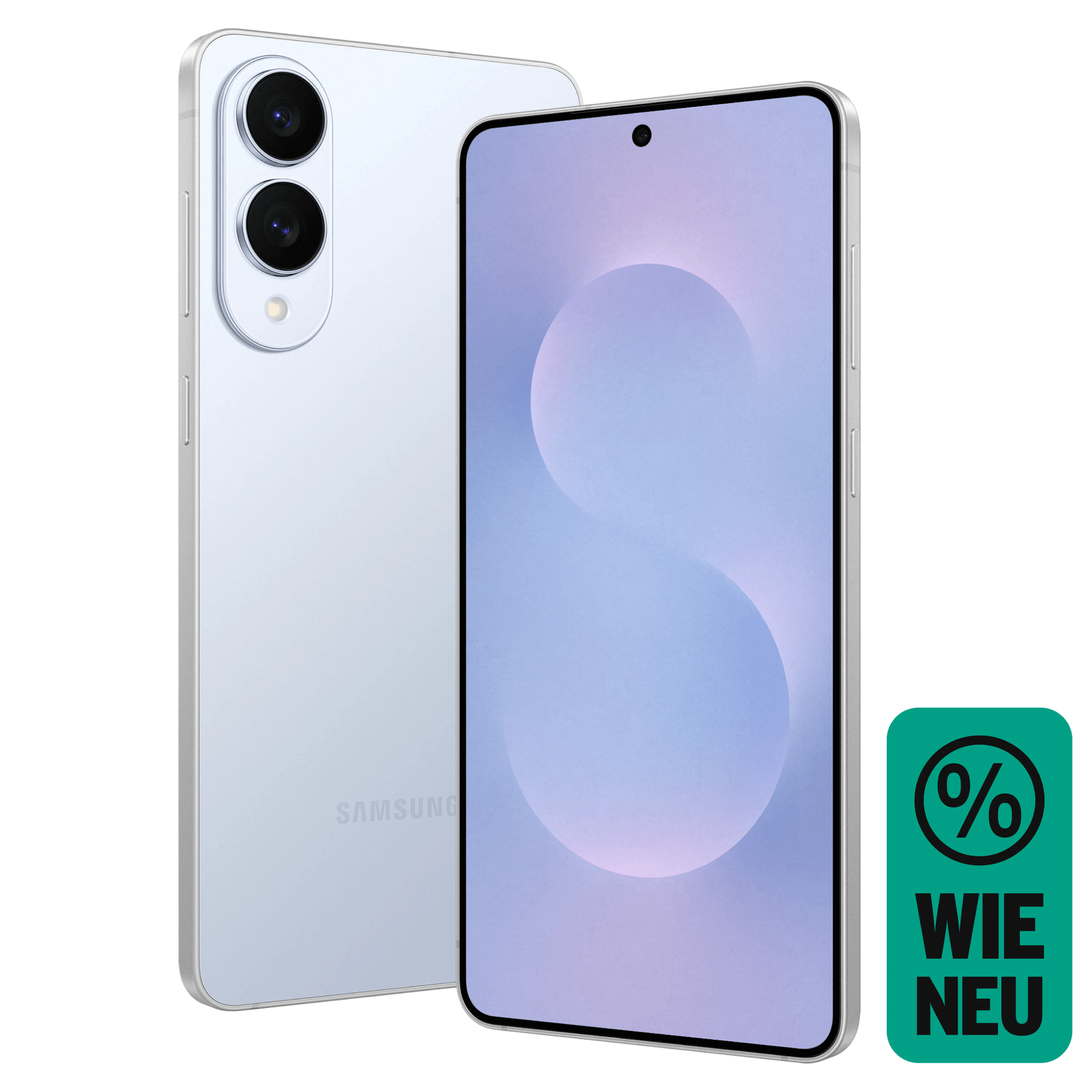 Schräge Vorder- und Rückansicht Samsung Galaxy S25 Edge Eisblau. Wie neu. Schräge Vorder- und Rückansicht Samsung Galaxy S25 Edge Eisblau. Wie neu.
