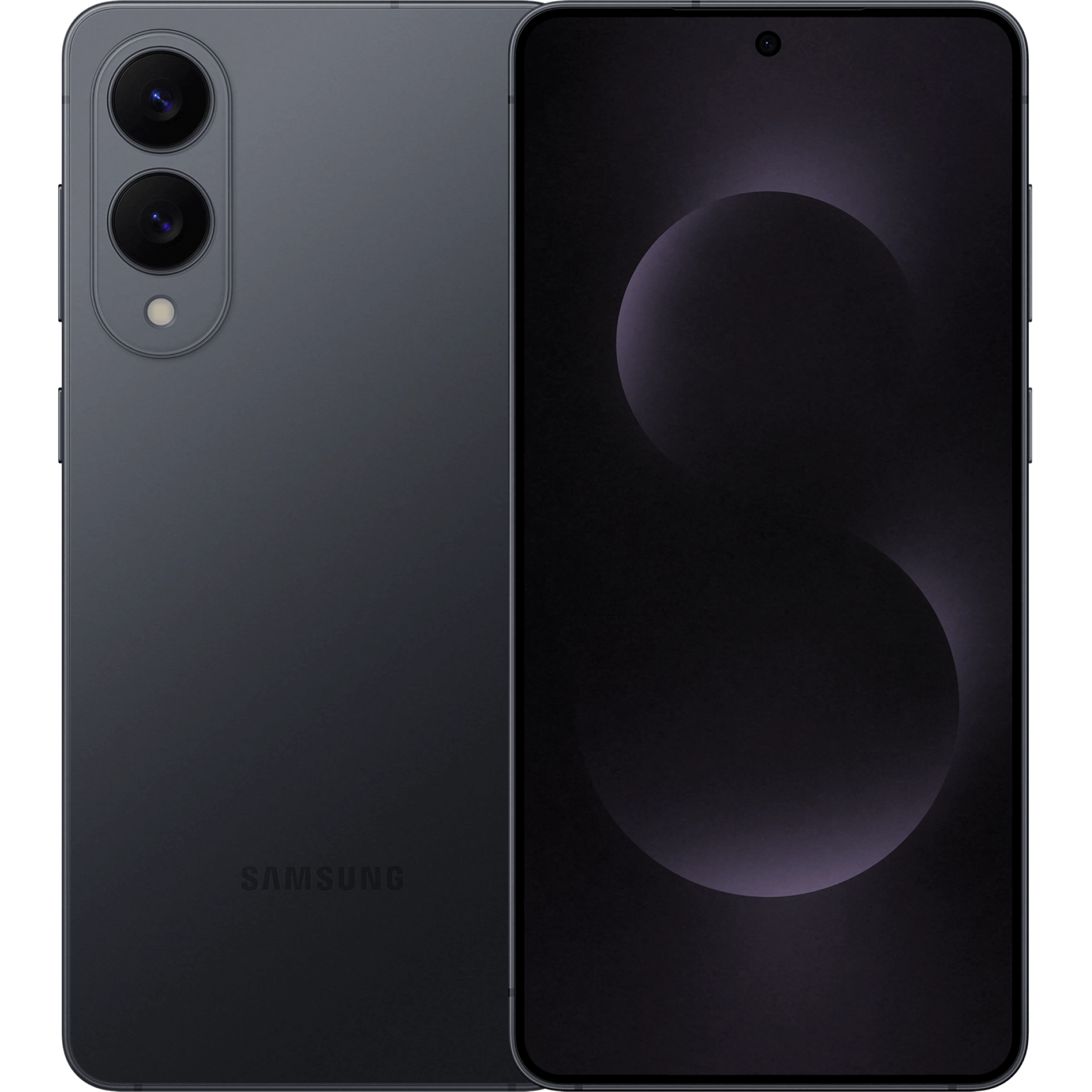 Vorder- und Rückansicht Samsung Galaxy S25 Edge Schwarz. Vorder- und Rückansicht Samsung Galaxy S25 Edge Schwarz.